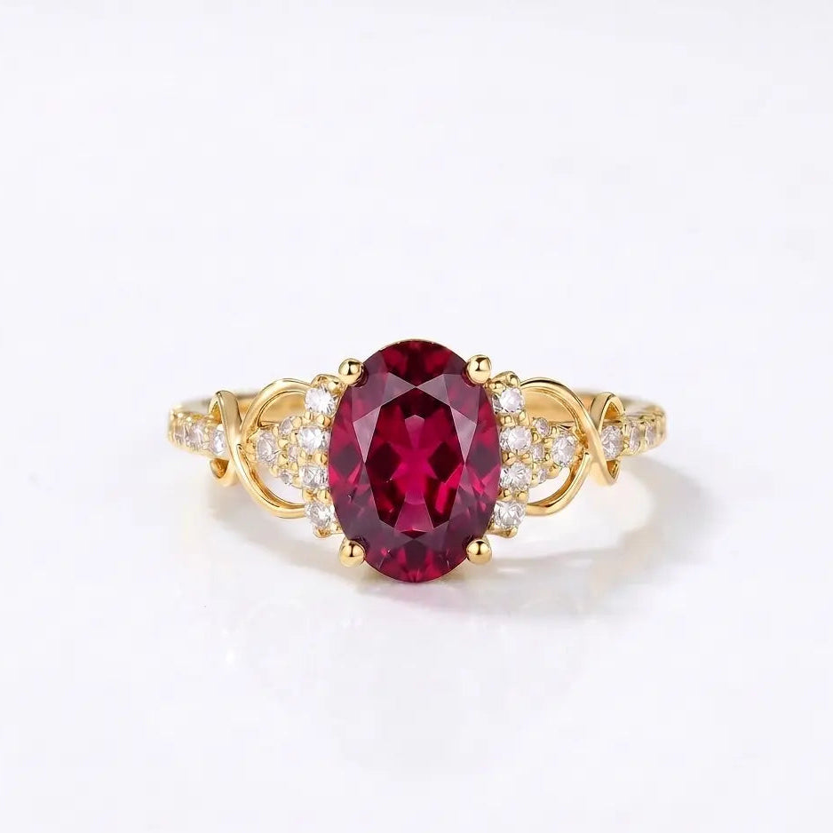 Luxury Oval Red Ruby Engagement Ring with Vintage-Inspired Setting