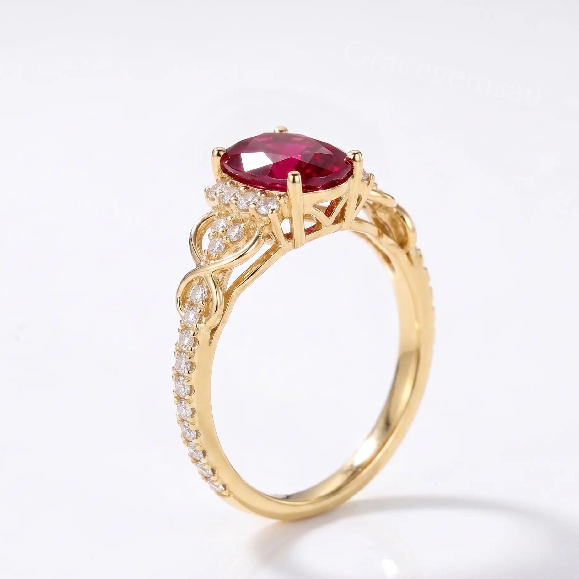 Luxury Oval Red Ruby Engagement Ring with Vintage-Inspired Setting