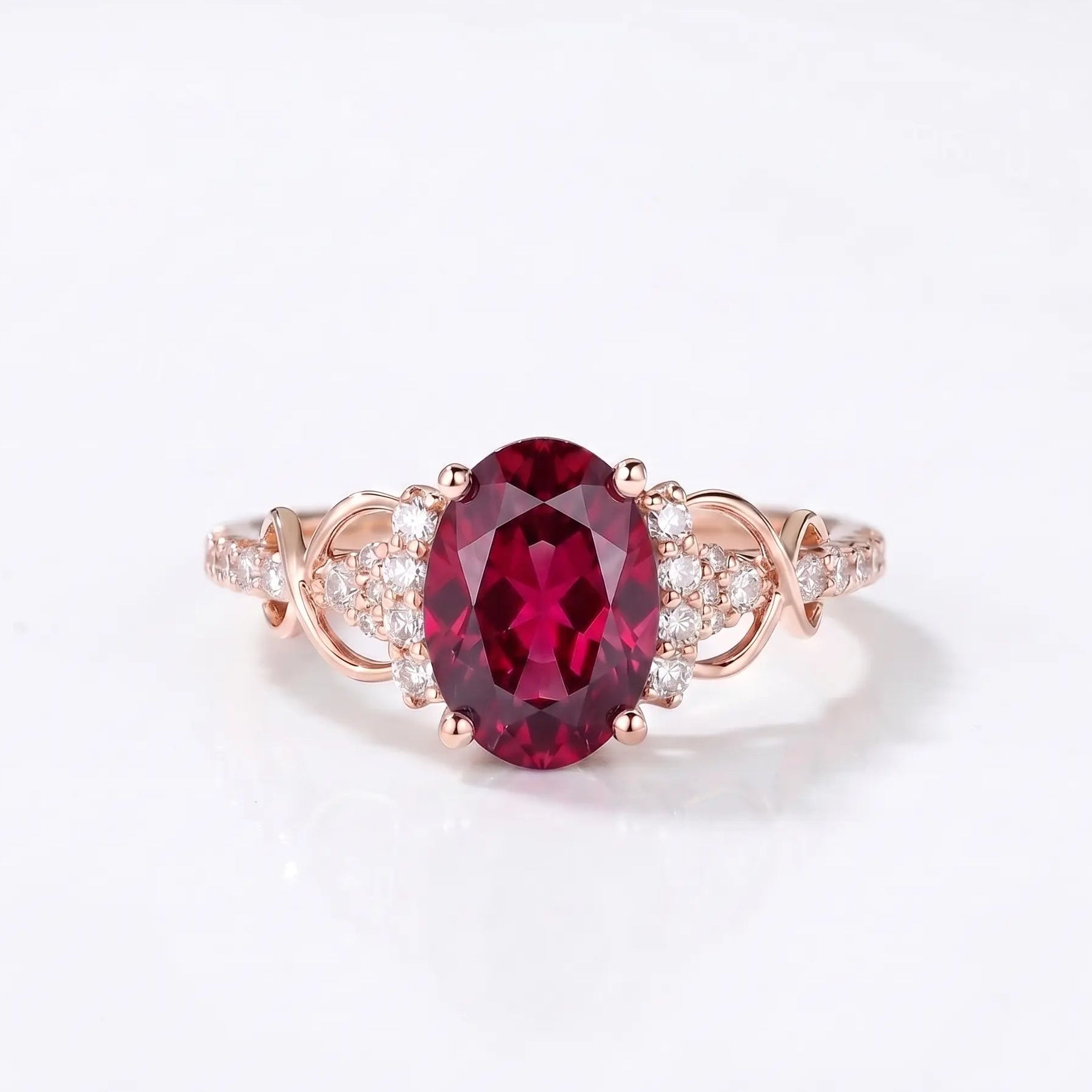Luxury Oval Red Ruby Engagement Ring with Vintage-Inspired Setting
