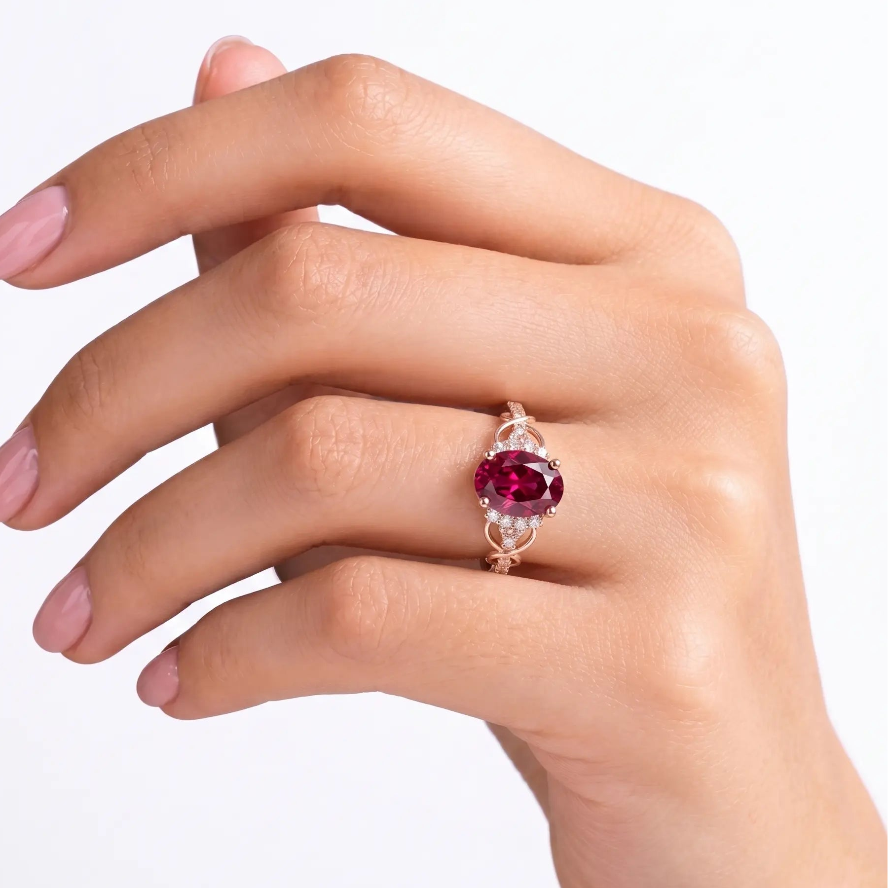 Luxury Oval Red Ruby Engagement Ring with Vintage-Inspired Setting