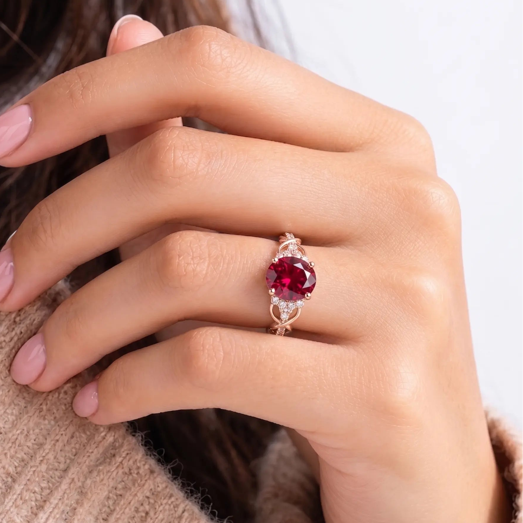 Luxury Oval Red Ruby Engagement Ring with Vintage-Inspired Setting
