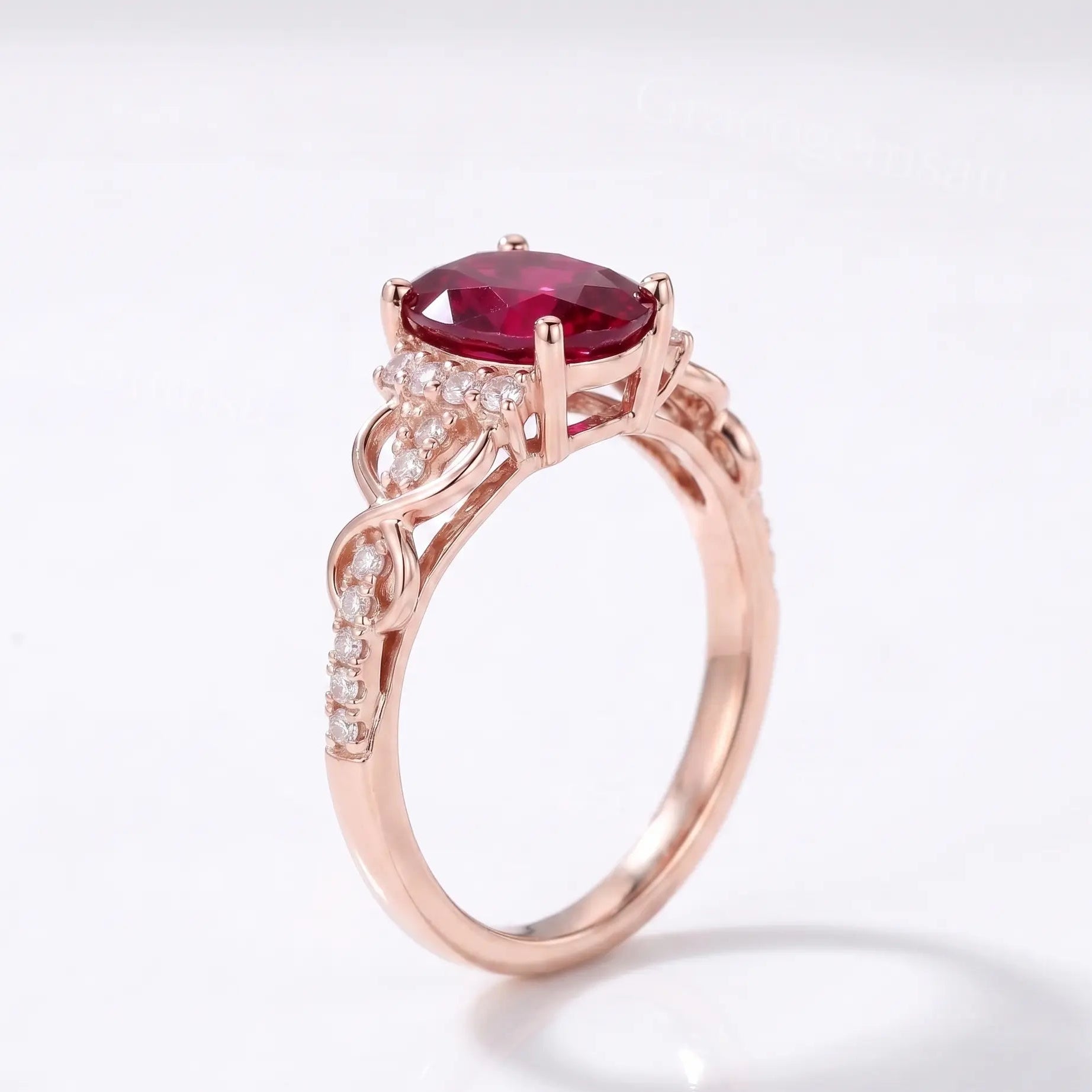 Luxury Oval Red Ruby Engagement Ring with Vintage-Inspired Setting