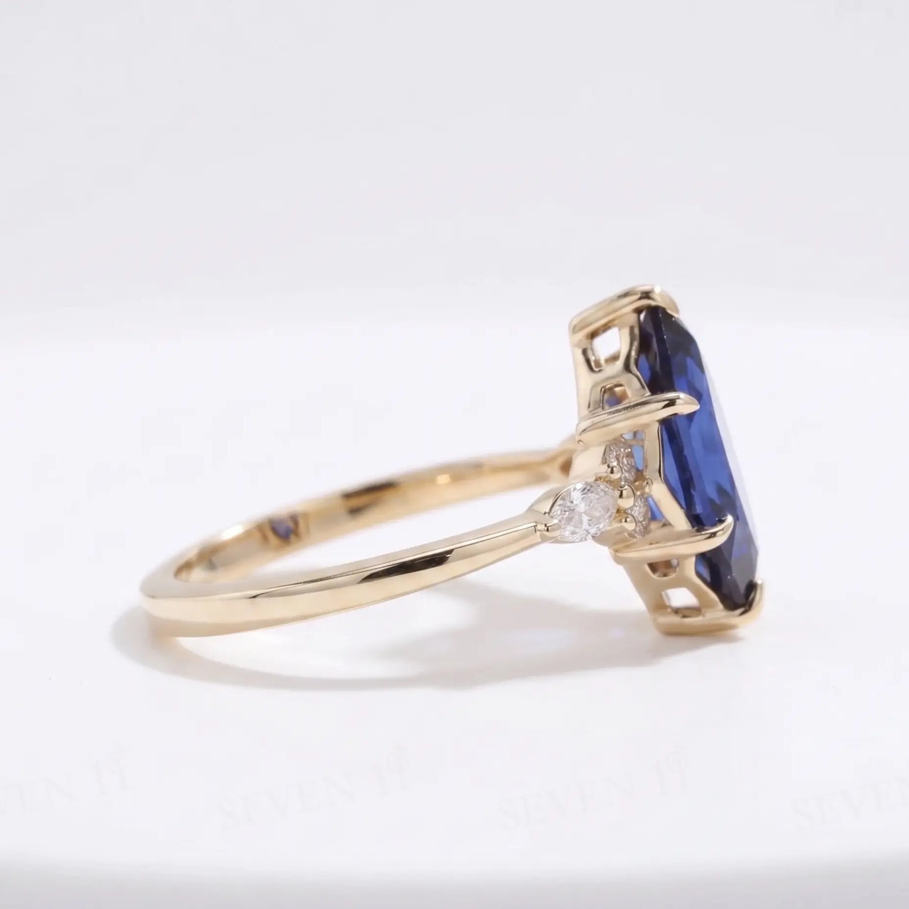 Marquise Blue Sapphire Engagement Ring Diamond Accent Sapphire Ring Marquise Cut Blue Gemstone Ring Unique Bridal Jewelry