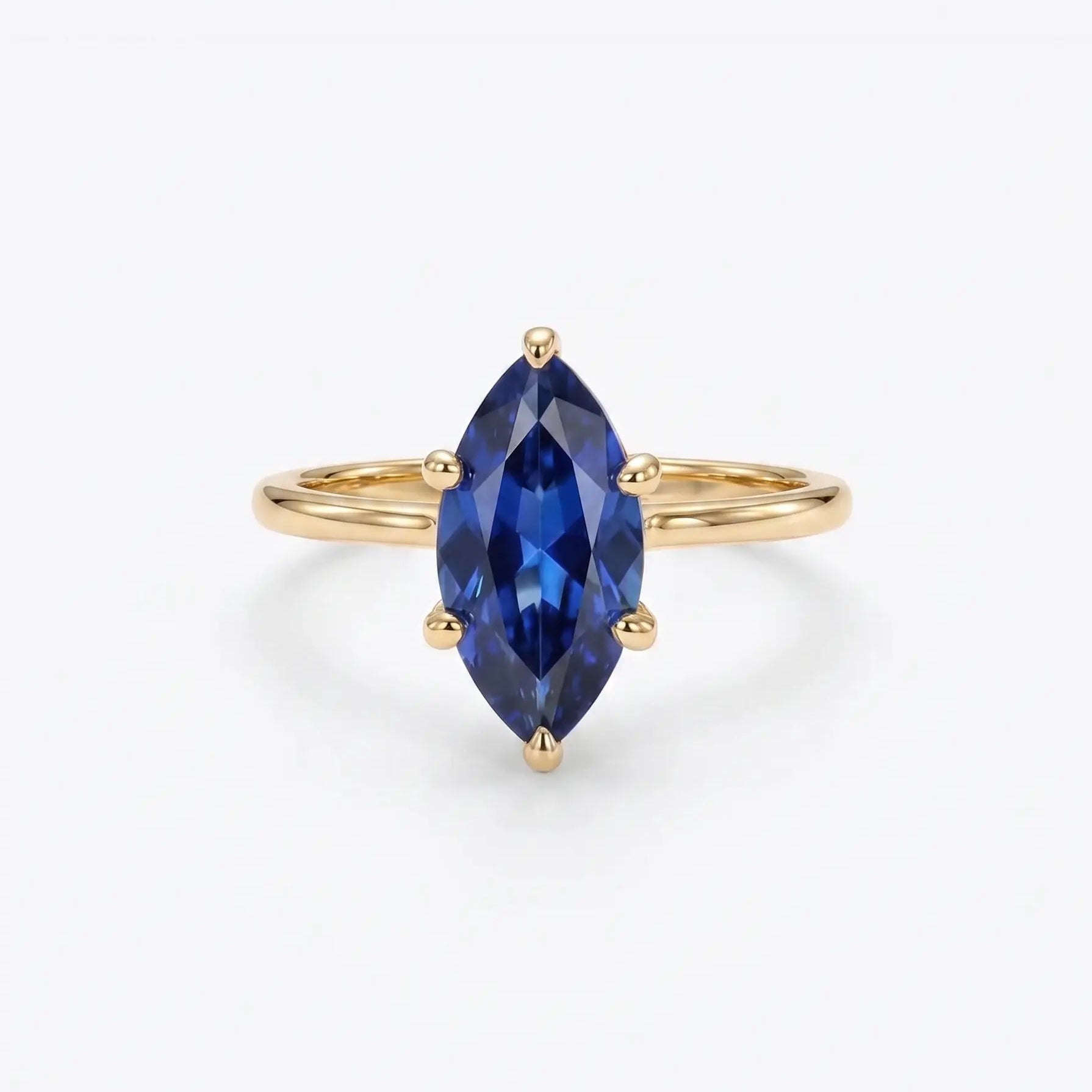 Marquise Blue Sapphire Solitaire Ring Engagement Ring  Unique Bridal Jewellery