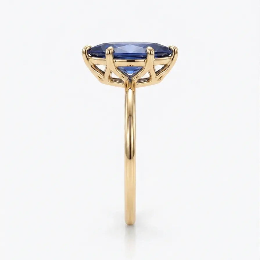 Marquise Blue Sapphire Solitaire Ring Engagement Ring  Unique Bridal Jewellery