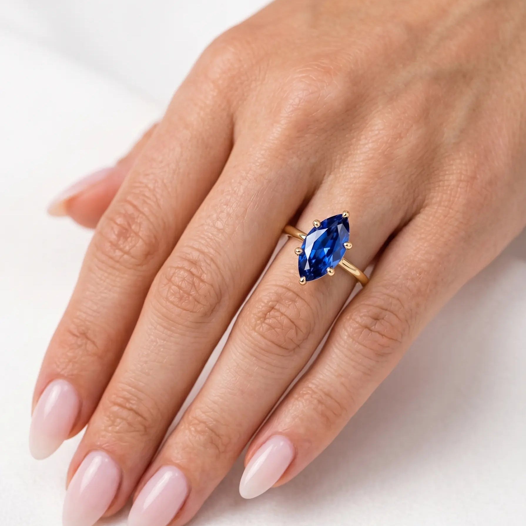 Marquise Blue Sapphire Solitaire Ring Engagement Ring  Unique Bridal Jewellery
