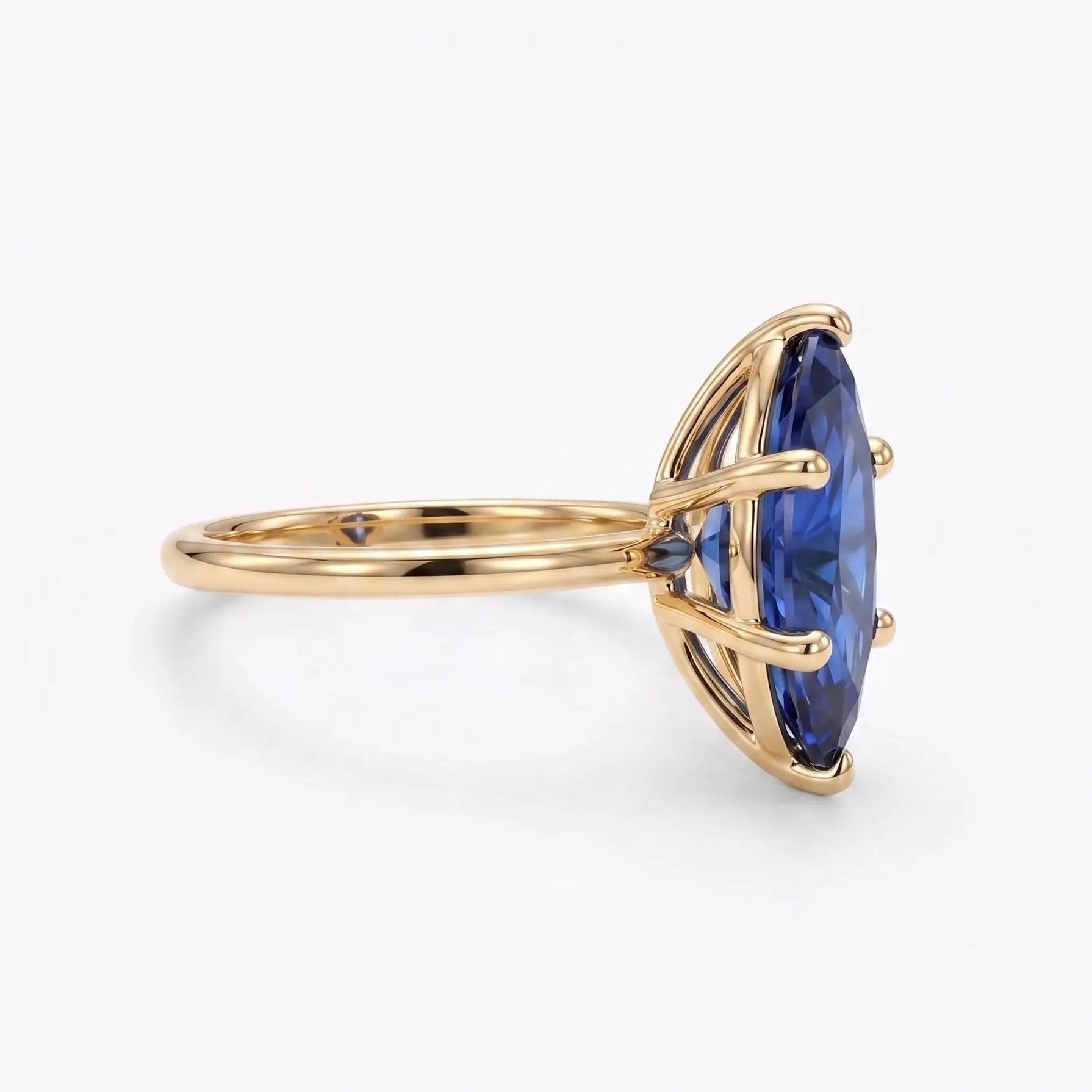 Marquise Blue Sapphire Solitaire Ring Engagement Ring  Unique Bridal Jewellery