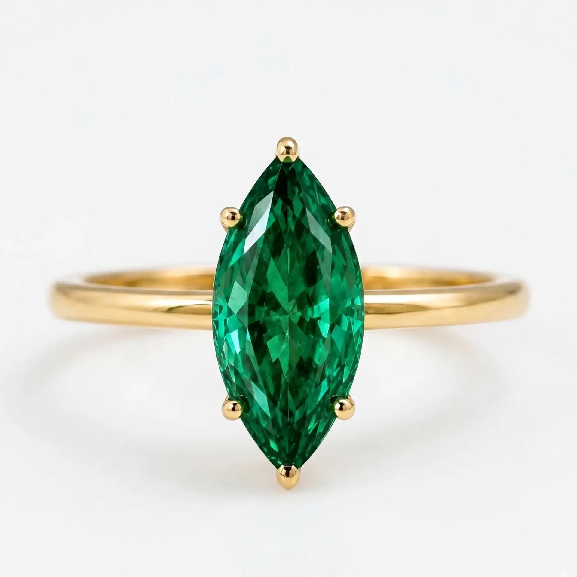 Marquise Cut Green Lab Grown Diamond Solitaire Engagement Ring – Elegant East-West Inspired Statement Ring