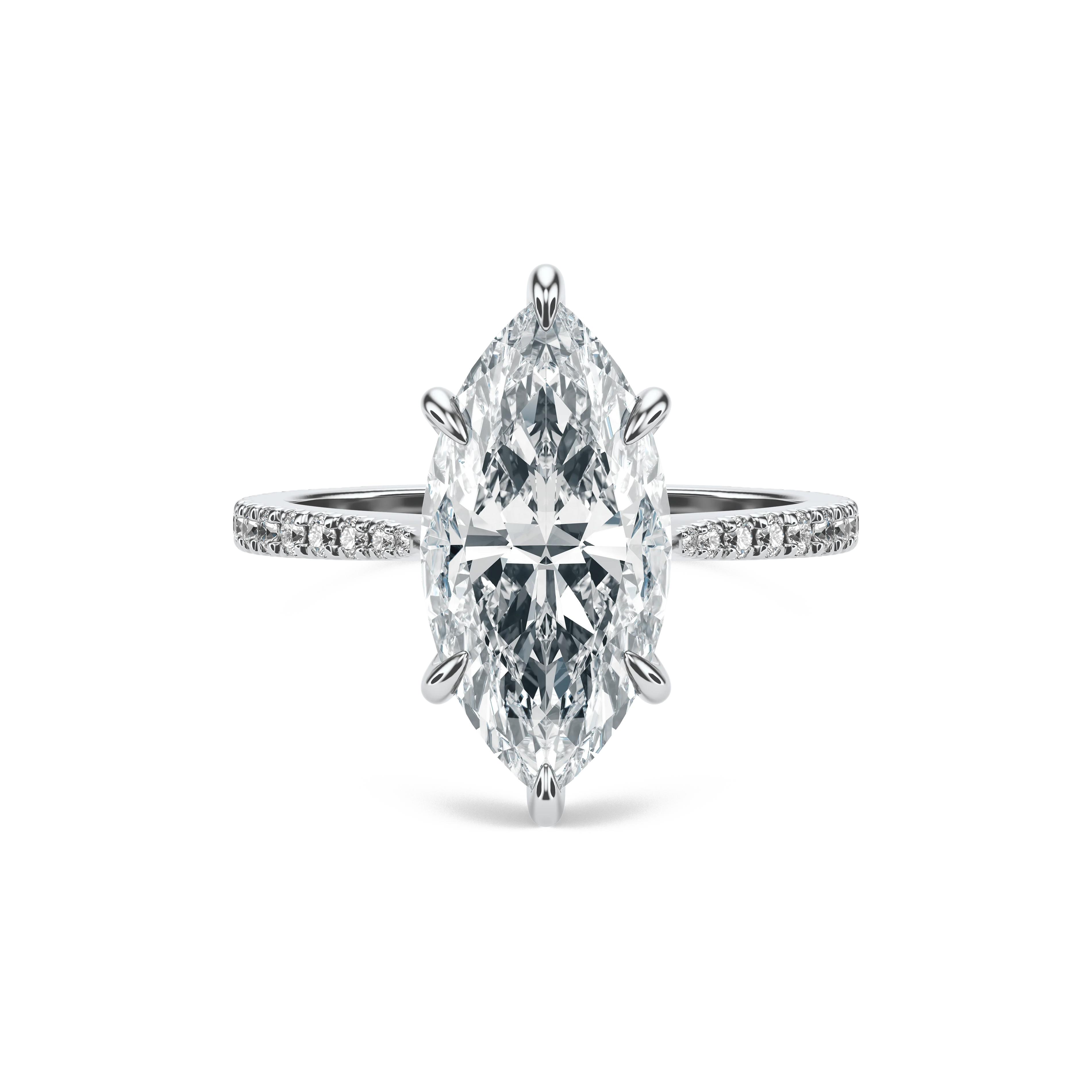 Marquise Cut Moissanite Engagement Ring with Pavé Band – Elegant Solitaire Promise Ring, Unique Bridal Jewelry