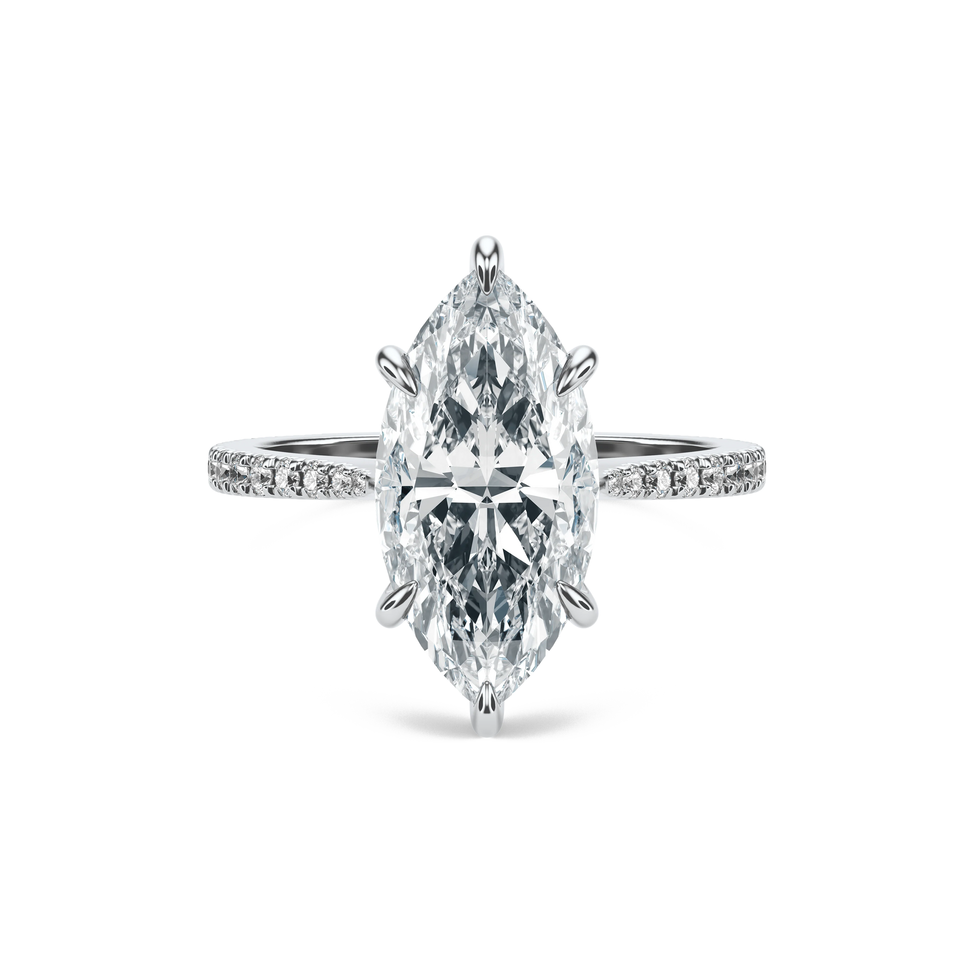 Marquise Cut Moissanite Engagement Ring with Pavé Band – Elegant Solitaire Promise Ring, Unique Bridal Jewelry