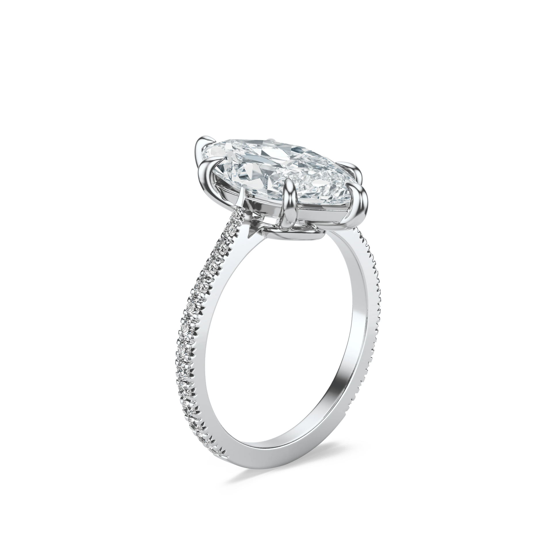 Marquise Cut Moissanite Engagement Ring with Pavé Band – Elegant Solitaire Promise Ring, Unique Bridal Jewelry