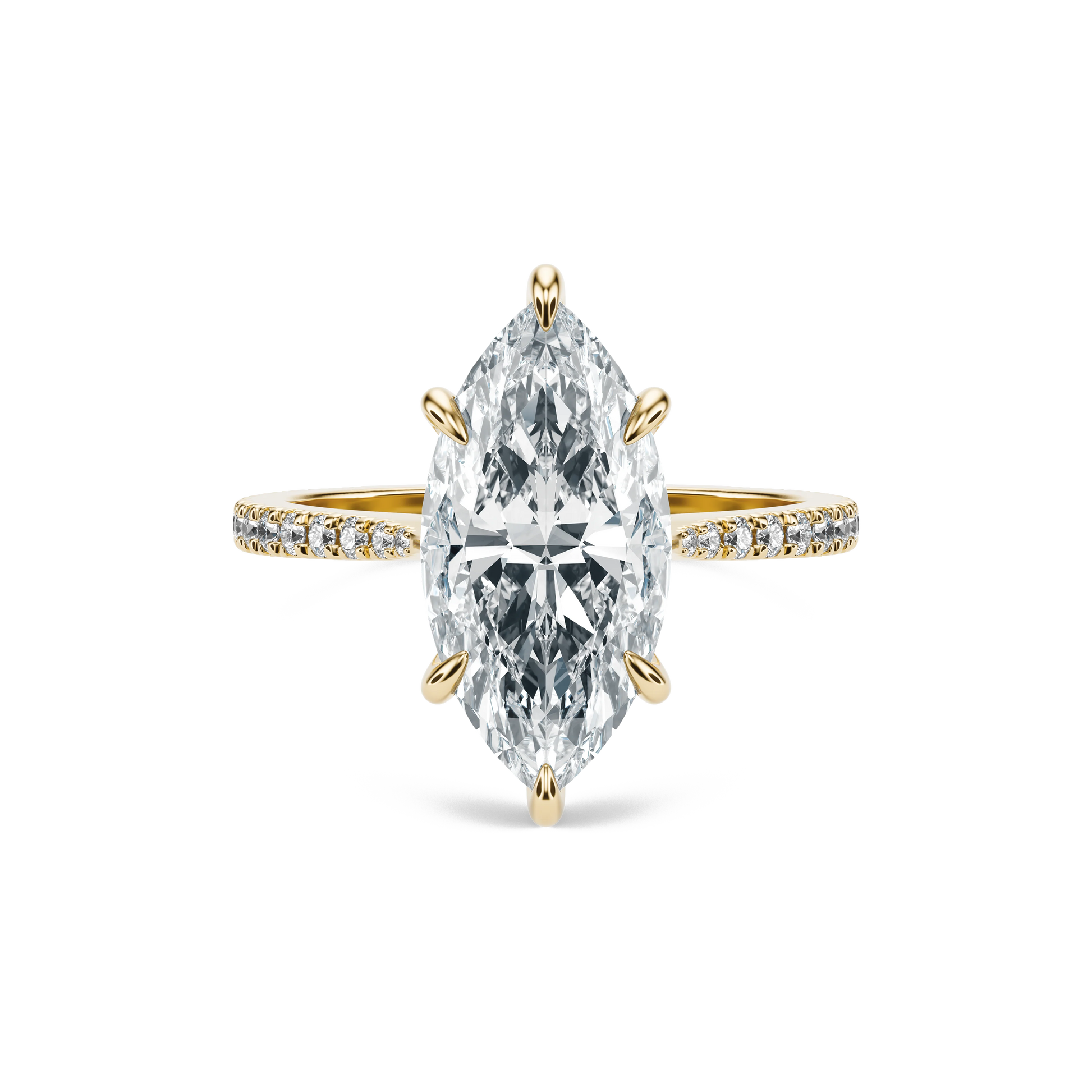 Marquise Cut Moissanite Engagement Ring with Pavé Band – Elegant Solitaire Promise Ring, Unique Bridal Jewelry