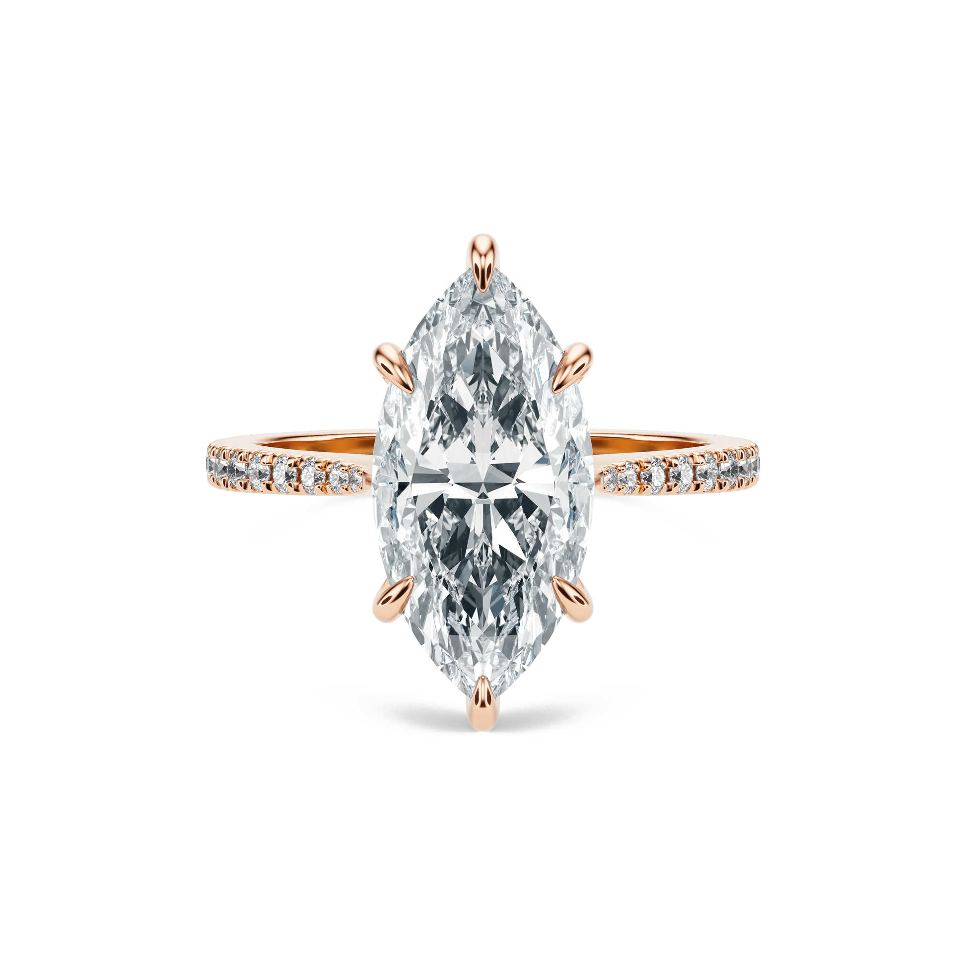 Marquise Cut Moissanite Engagement Ring with Pavé Band – Elegant Solitaire Promise Ring, Unique Bridal Jewelry