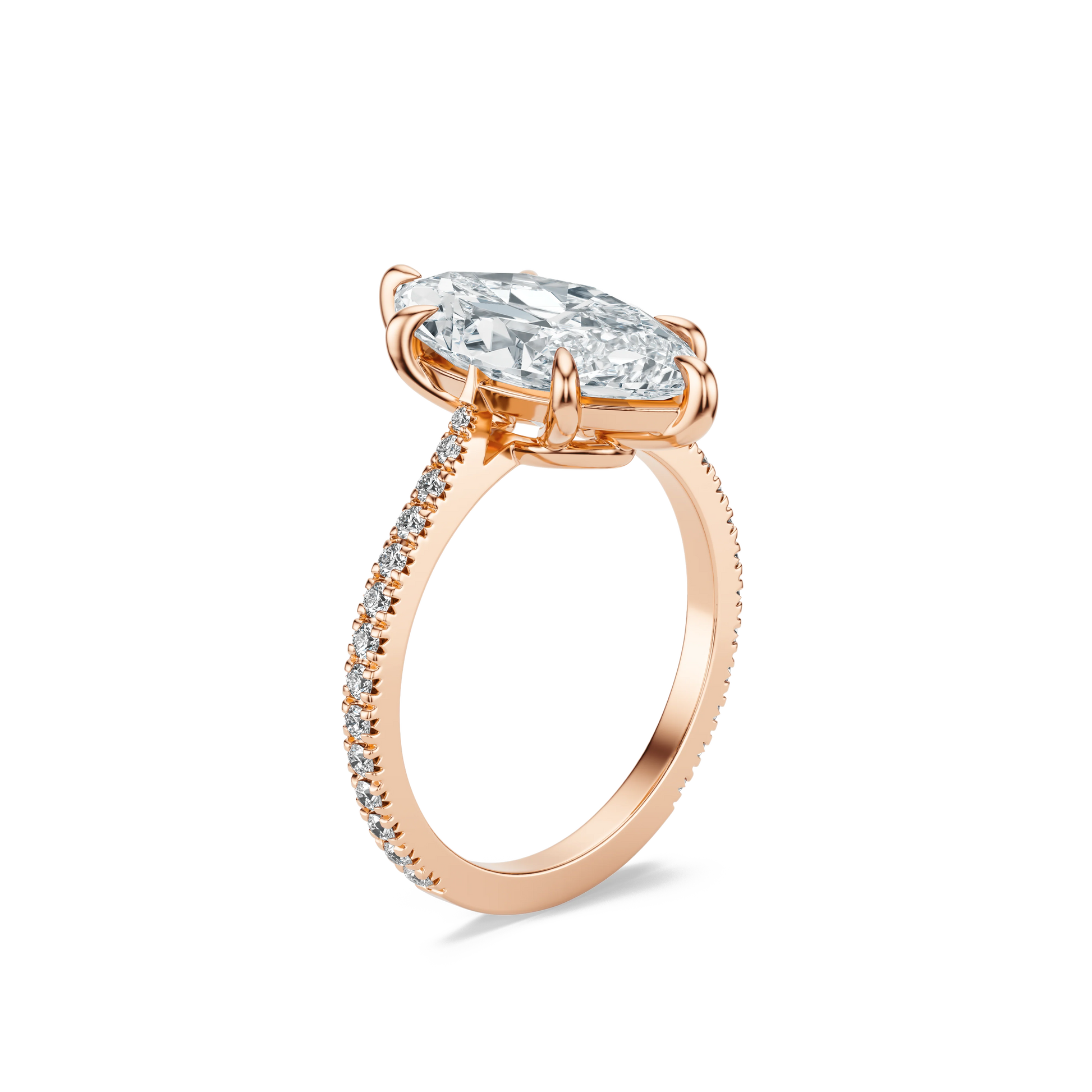 Marquise Cut Moissanite Engagement Ring with Pavé Band – Elegant Solitaire Promise Ring, Unique Bridal Jewelry