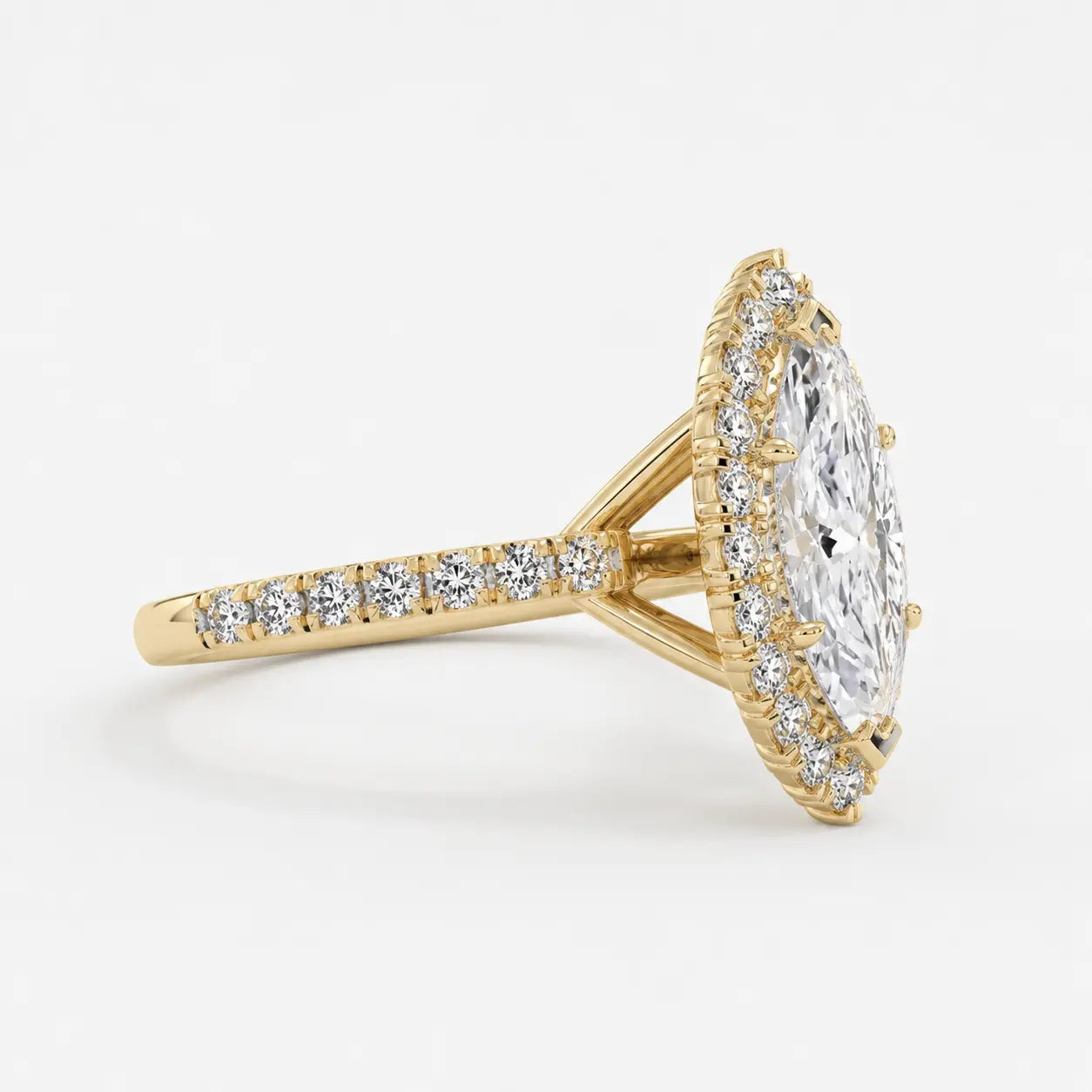 Marquise Cut Moissanite Halo Engagement Ring, Bridal Ring, Pave Band Promise Ring
