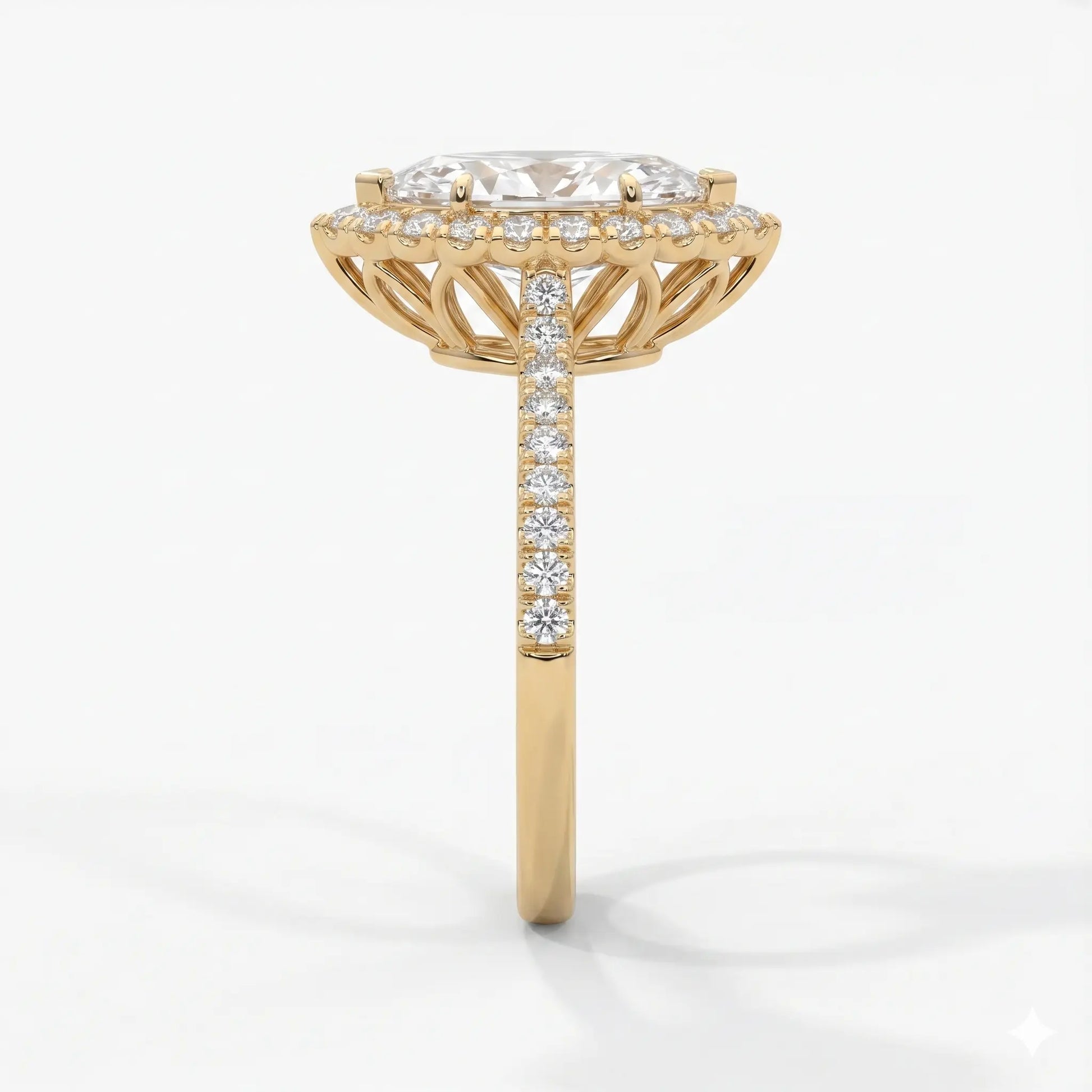 Marquise Cut Moissanite Halo Engagement Ring, Bridal Ring, Pave Band Promise Ring