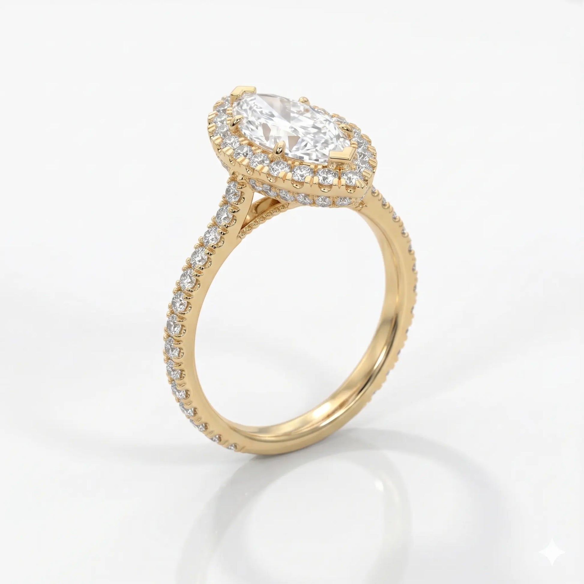 Marquise Cut Moissanite Halo Engagement Ring, Bridal Ring, Pave Band Promise Ring