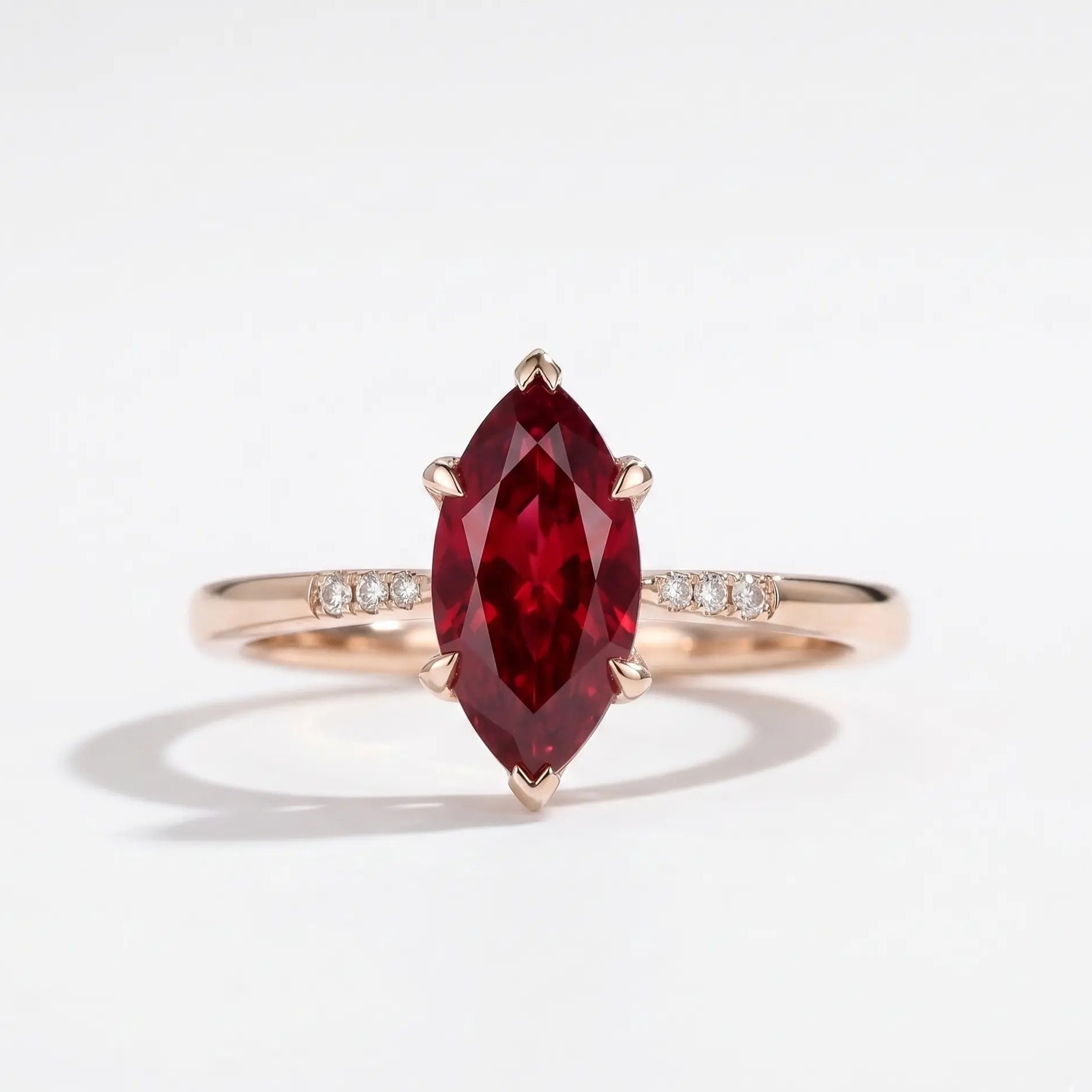 Marquise Cut Red Ruby Minimalist Engagement Ring with Diamond Accents, Dainty Ruby Solitaire Ring, Elegant Gemstone Ring for Women