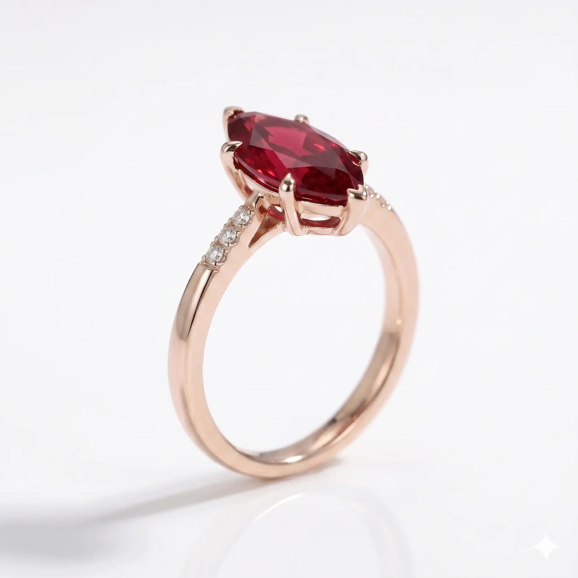 Marquise Cut Red Ruby Minimalist Engagement Ring with Diamond Accents, Dainty Ruby Solitaire Ring, Elegant Gemstone Ring for Women