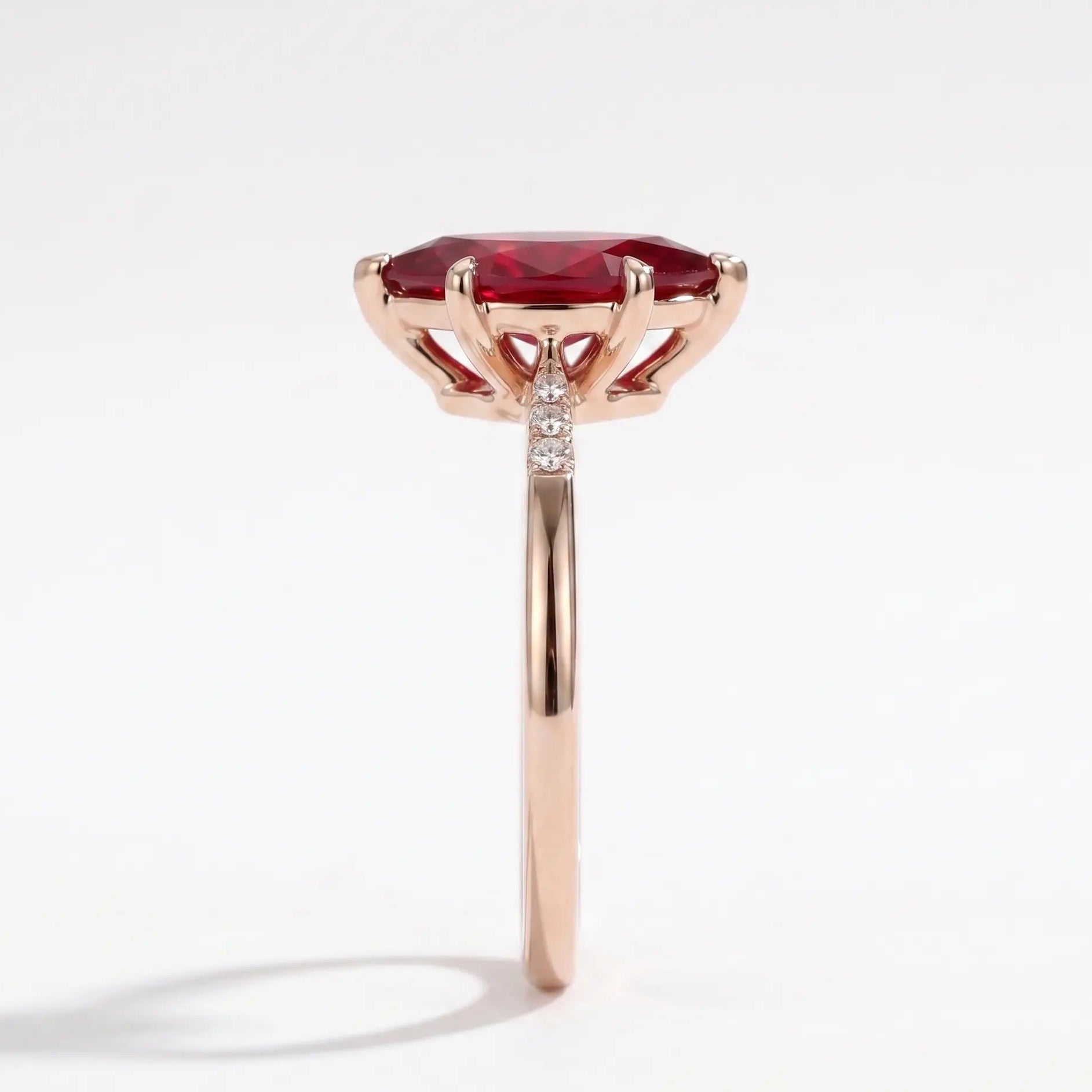 Marquise Cut Red Ruby Minimalist Engagement Ring with Diamond Accents, Dainty Ruby Solitaire Ring, Elegant Gemstone Ring for Women