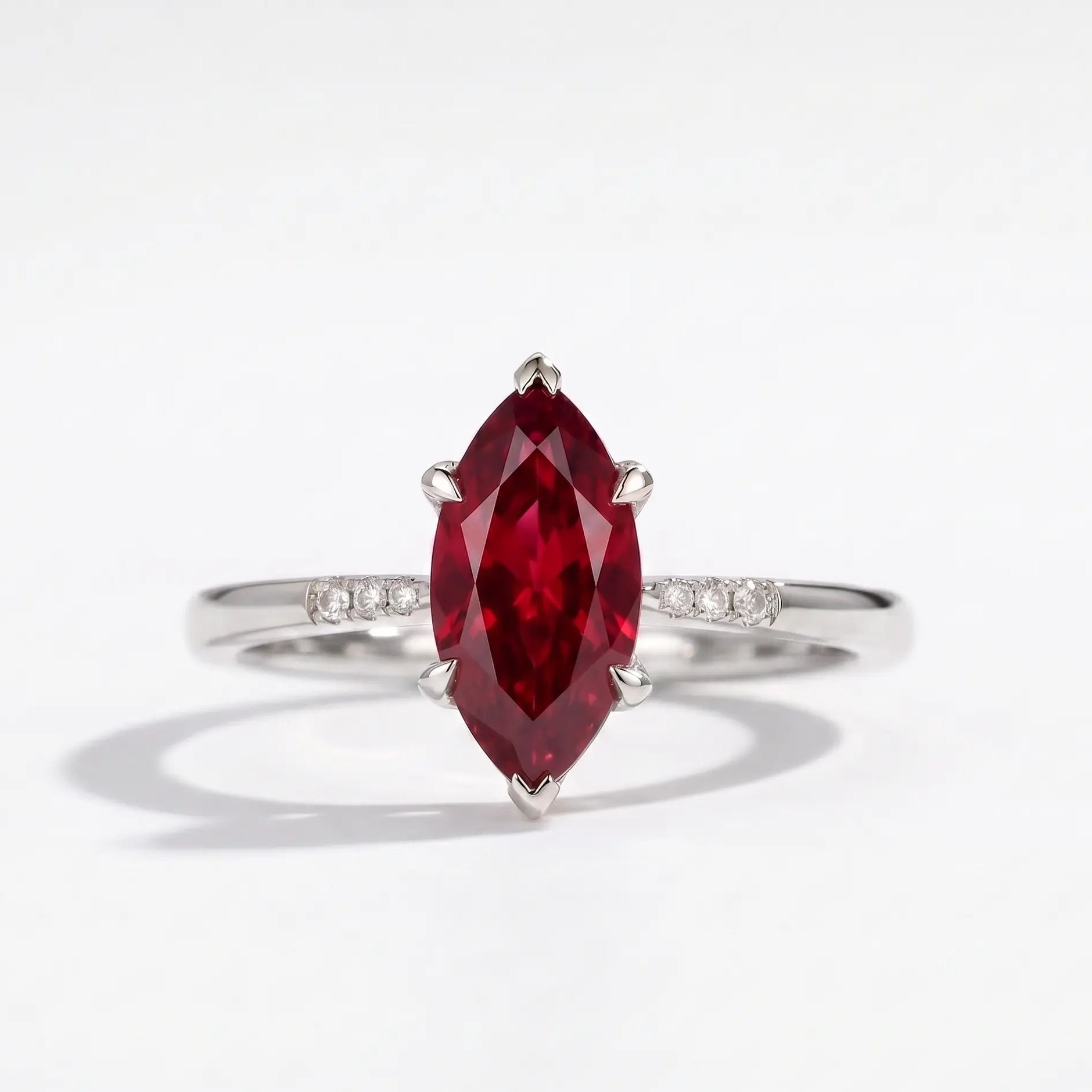 Marquise Cut Red Ruby Minimalist Engagement Ring with Diamond Accents, Dainty Ruby Solitaire Ring, Elegant Gemstone Ring for Women