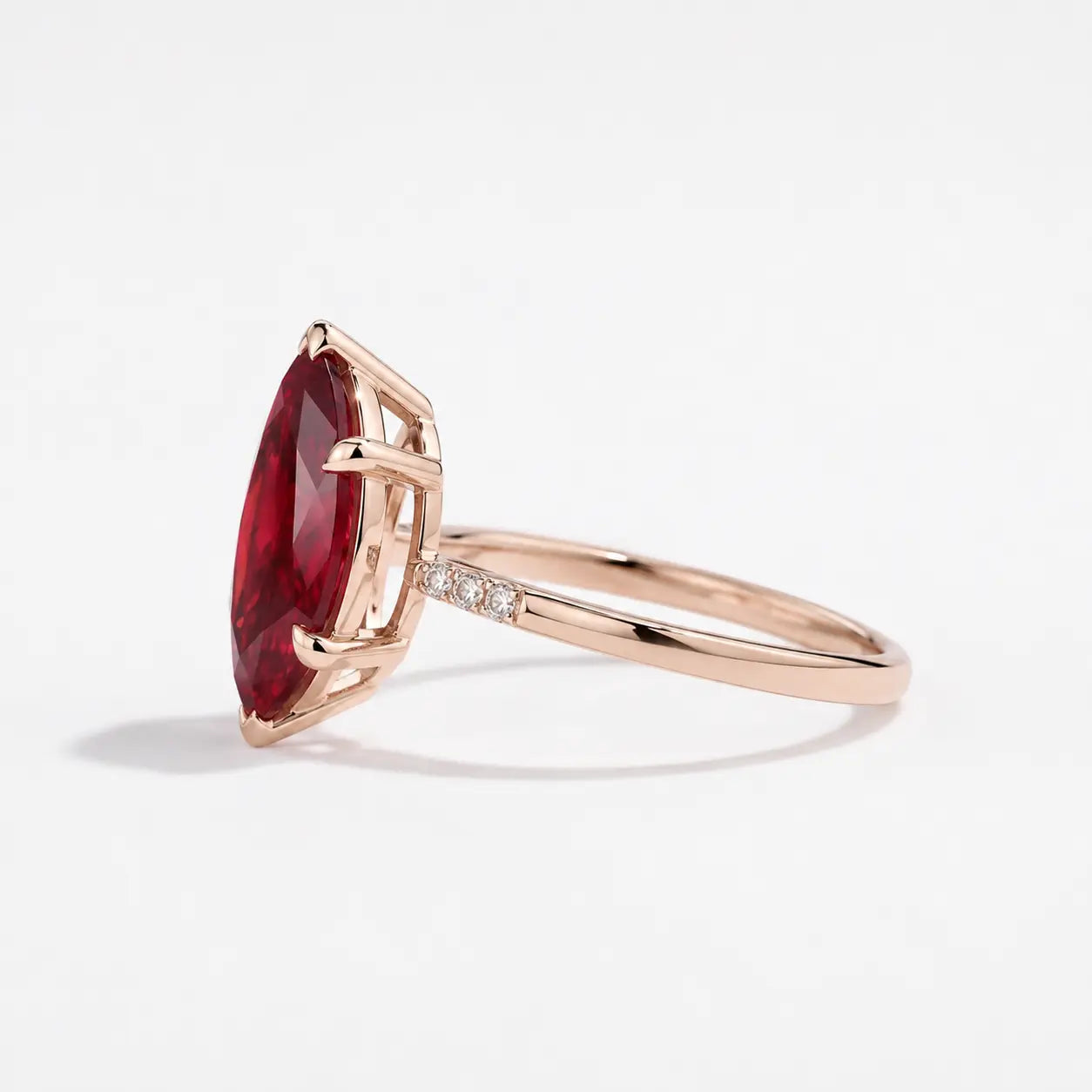 Marquise Cut Red Ruby Minimalist Engagement Ring with Diamond Accents, Dainty Ruby Solitaire Ring, Elegant Gemstone Ring for Women