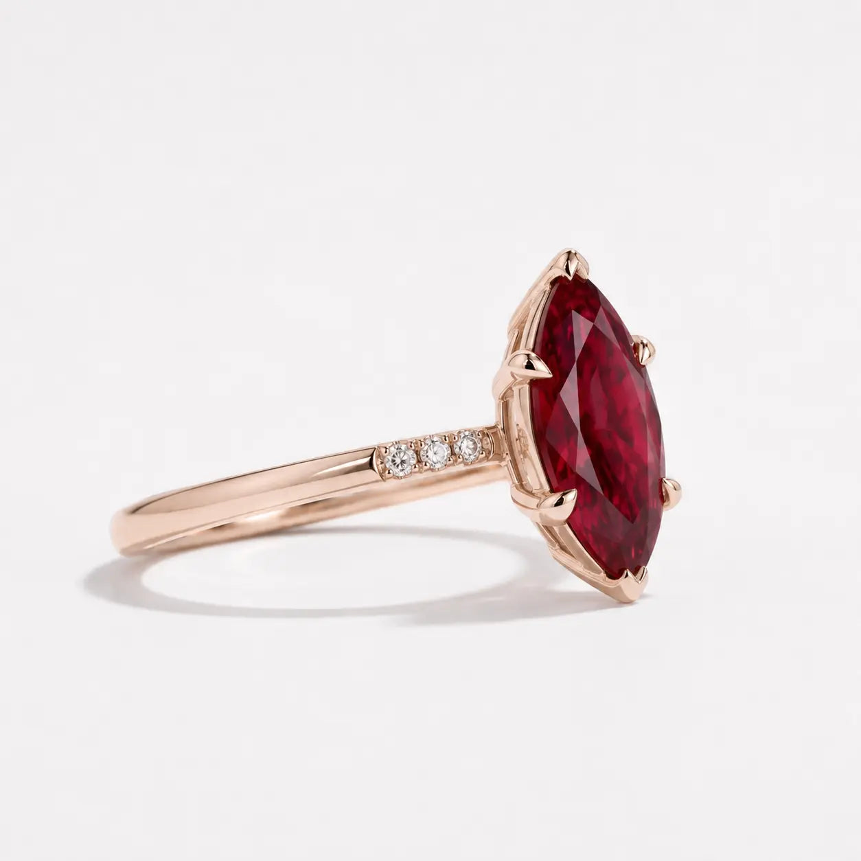 Marquise Cut Red Ruby Minimalist Engagement Ring with Diamond Accents, Dainty Ruby Solitaire Ring, Elegant Gemstone Ring for Women