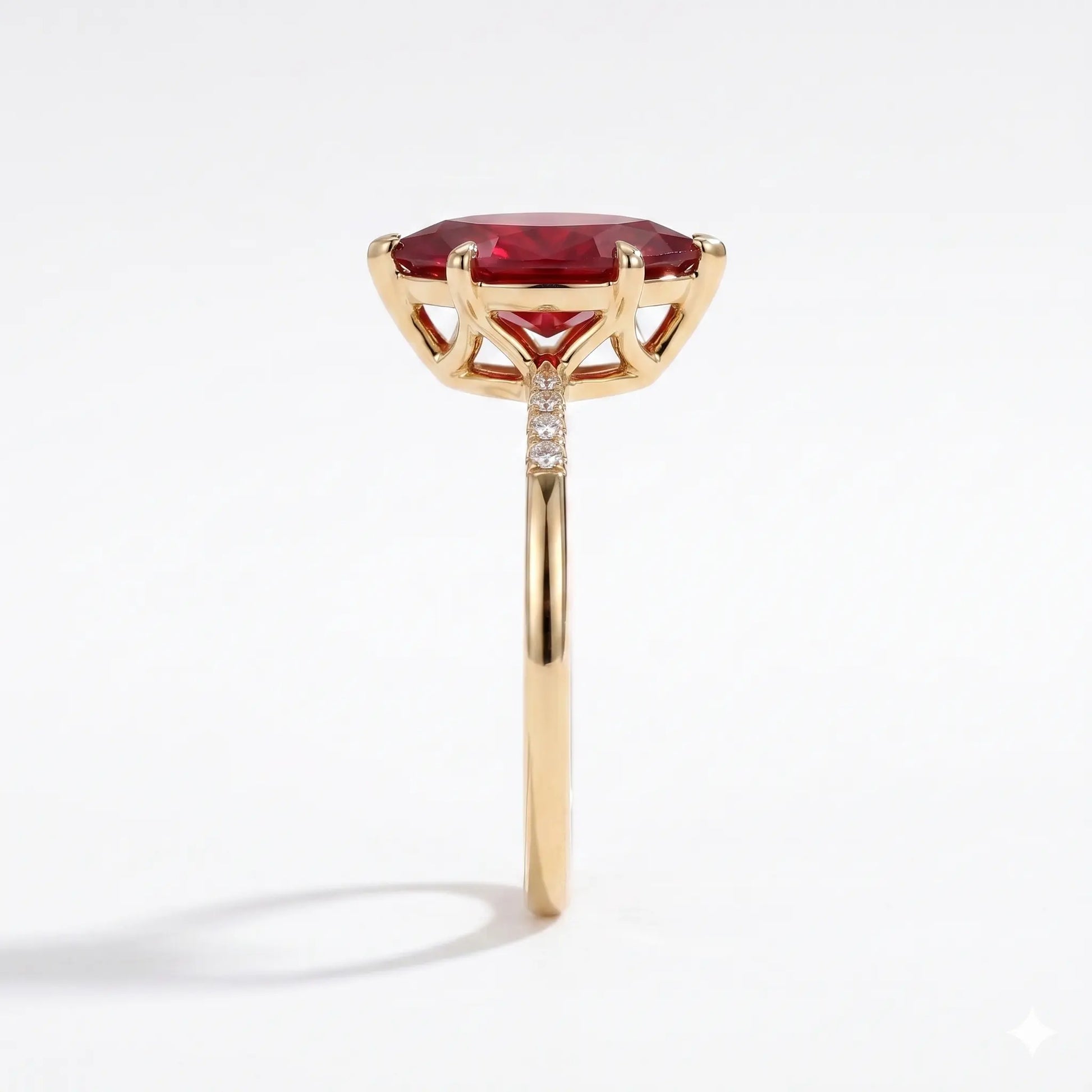 Marquise Cut Red Ruby Minimalist Engagement Ring with Diamond Accents, Dainty Ruby Solitaire Ring, Elegant Gemstone Ring for Women