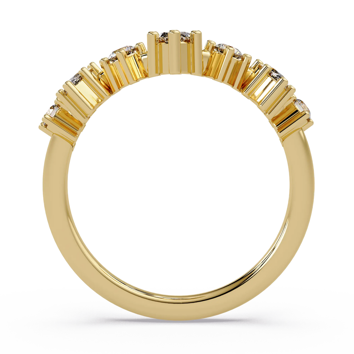 Marquise Diamond Curved Wedding Band & Crown Inspired Diamond Stacking Ring