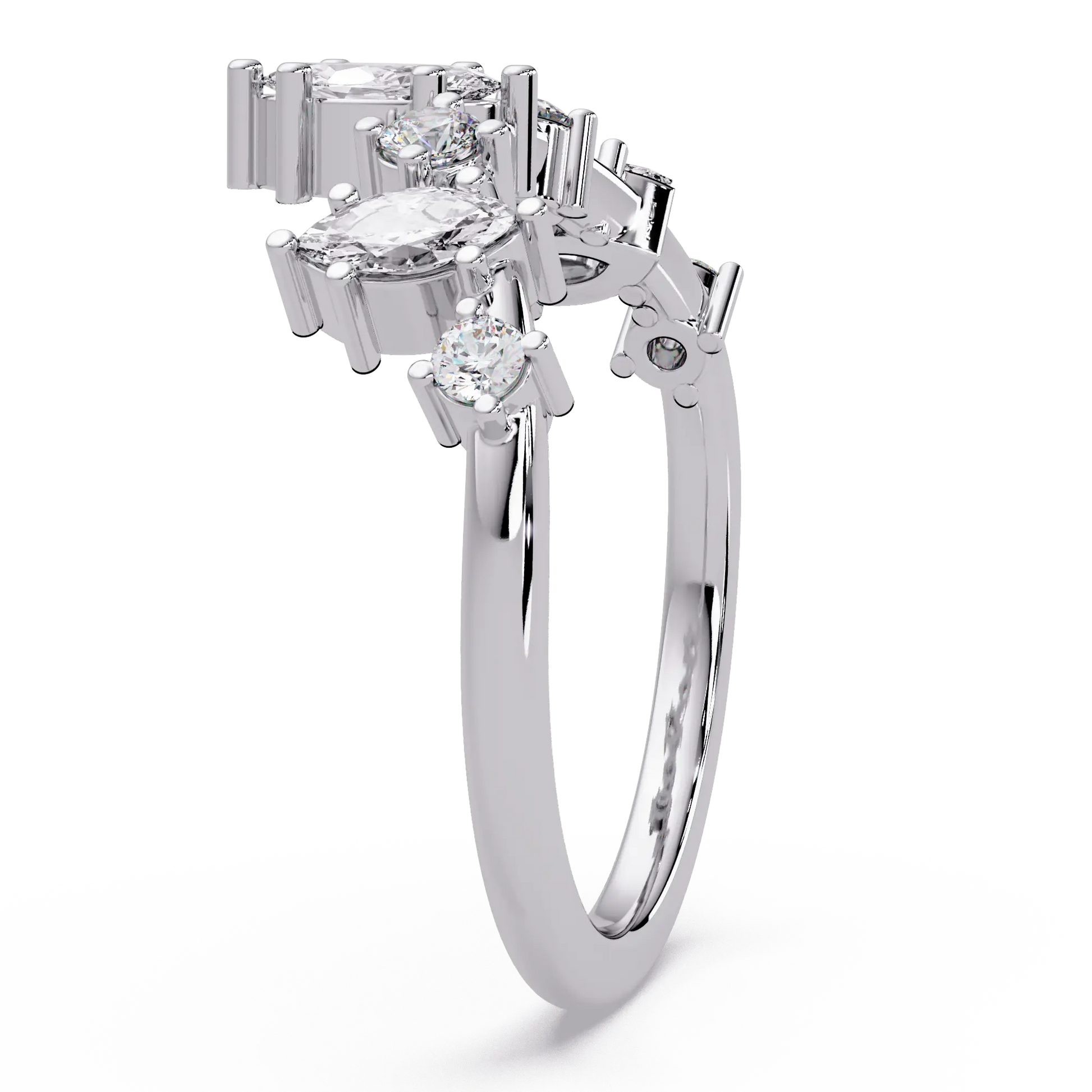 Marquise Diamond Curved Wedding Band & Crown Inspired Diamond Stacking Ring