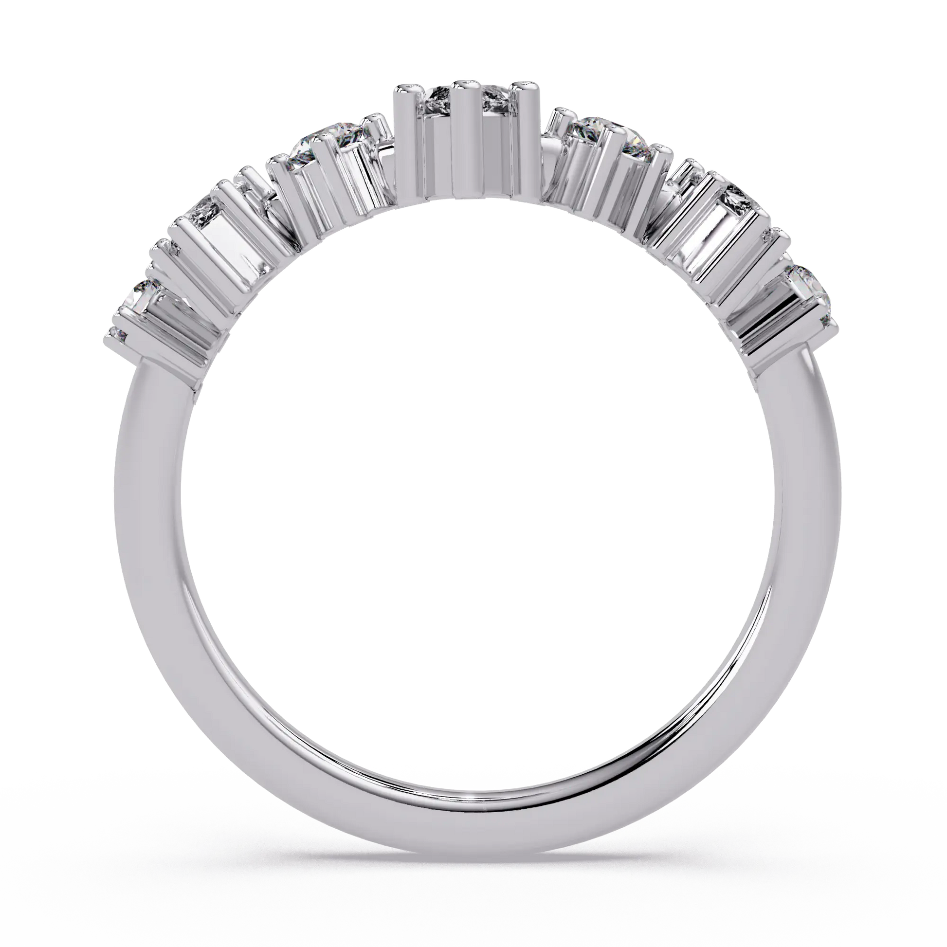 Marquise Diamond Curved Wedding Band & Crown Inspired Diamond Stacking Ring