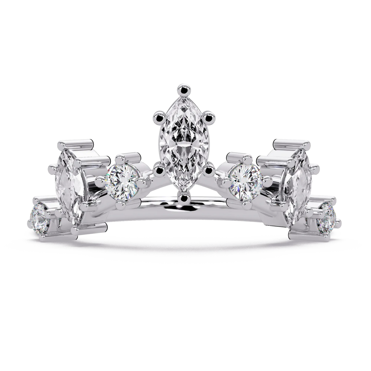 Marquise Diamond Curved Wedding Band & Crown Inspired Diamond Stacking Ring