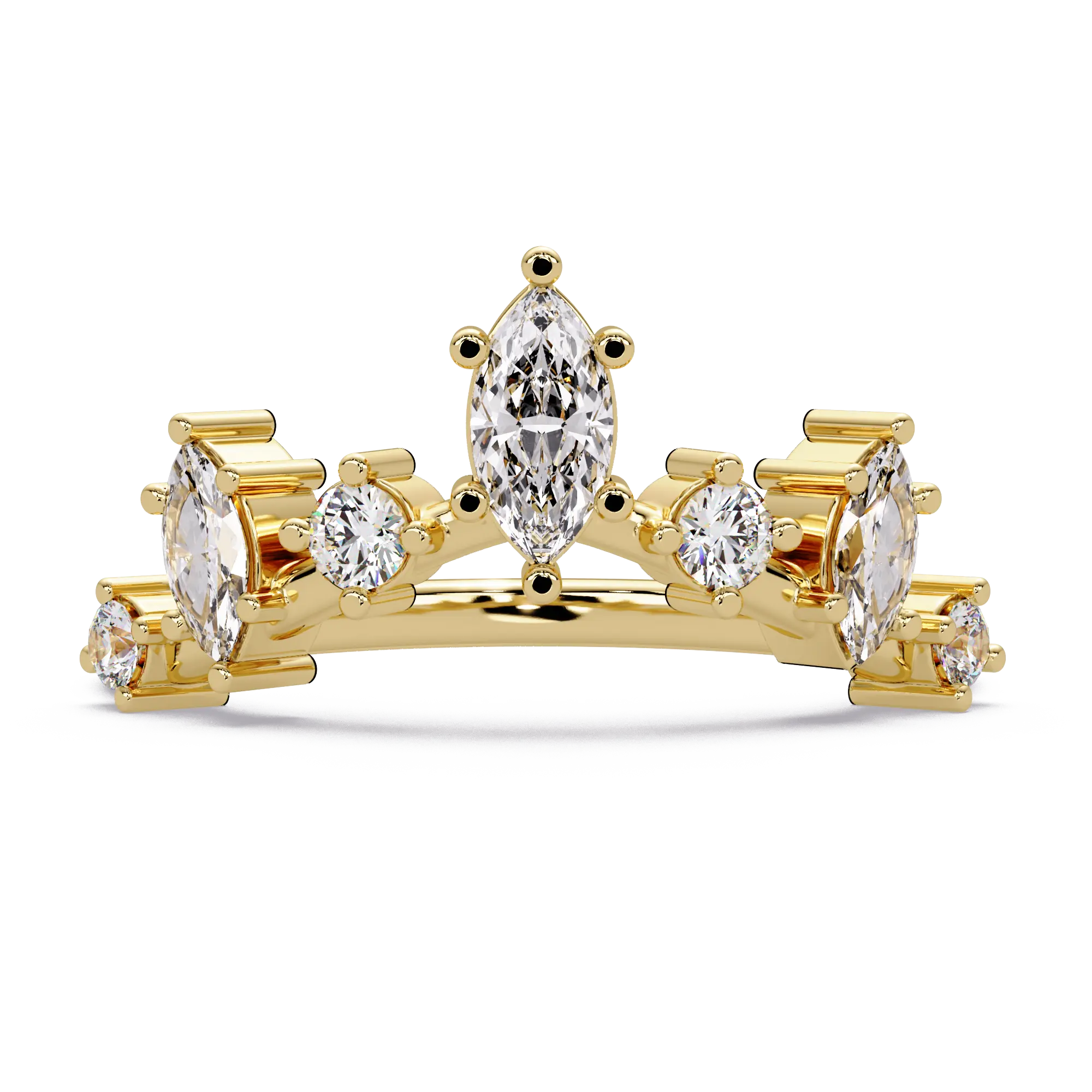 Marquise Diamond Curved Wedding Band & Crown Inspired Diamond Stacking Ring