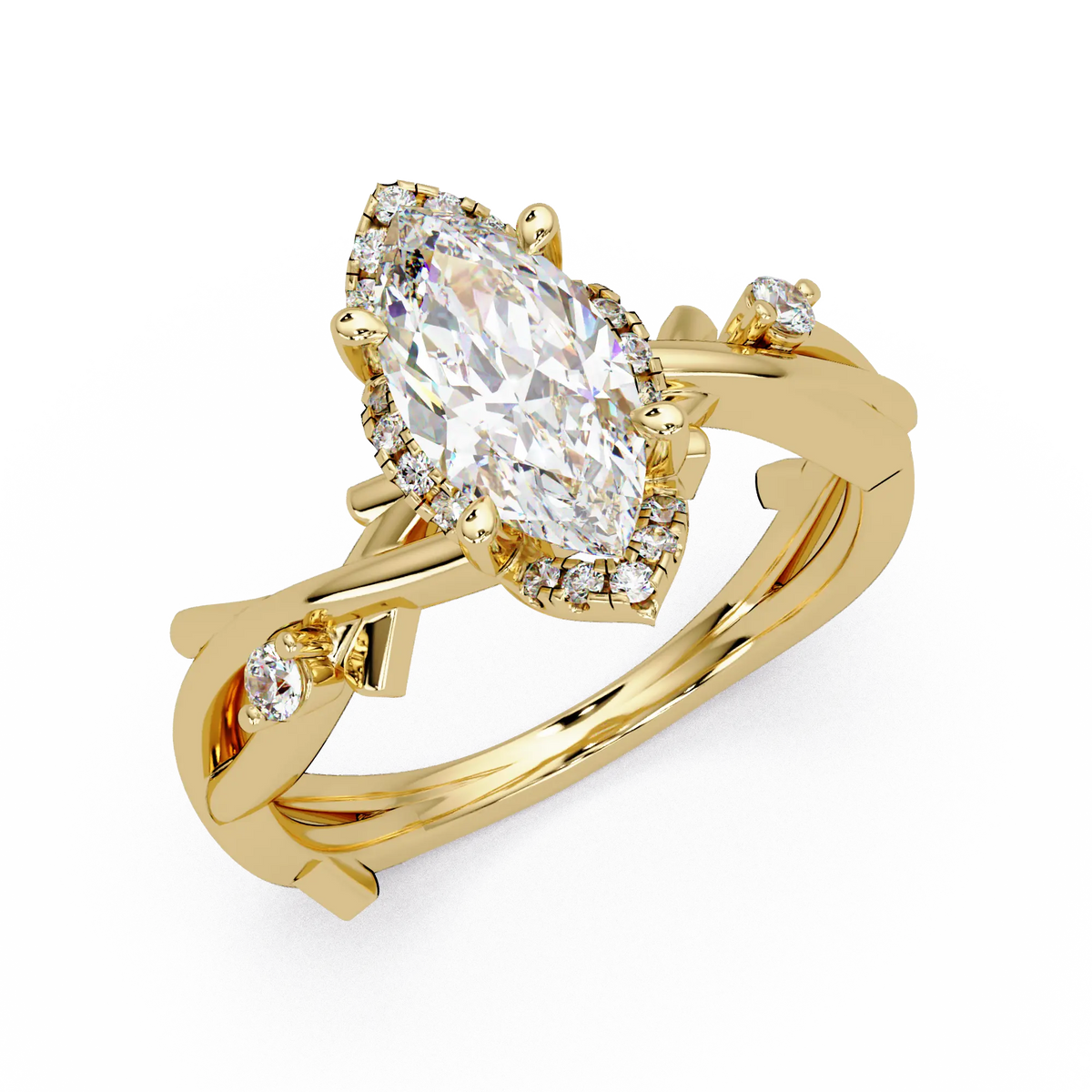 Marquise Diamond Halo Engagement Ring Twisted Infinity Rose Gold Ring