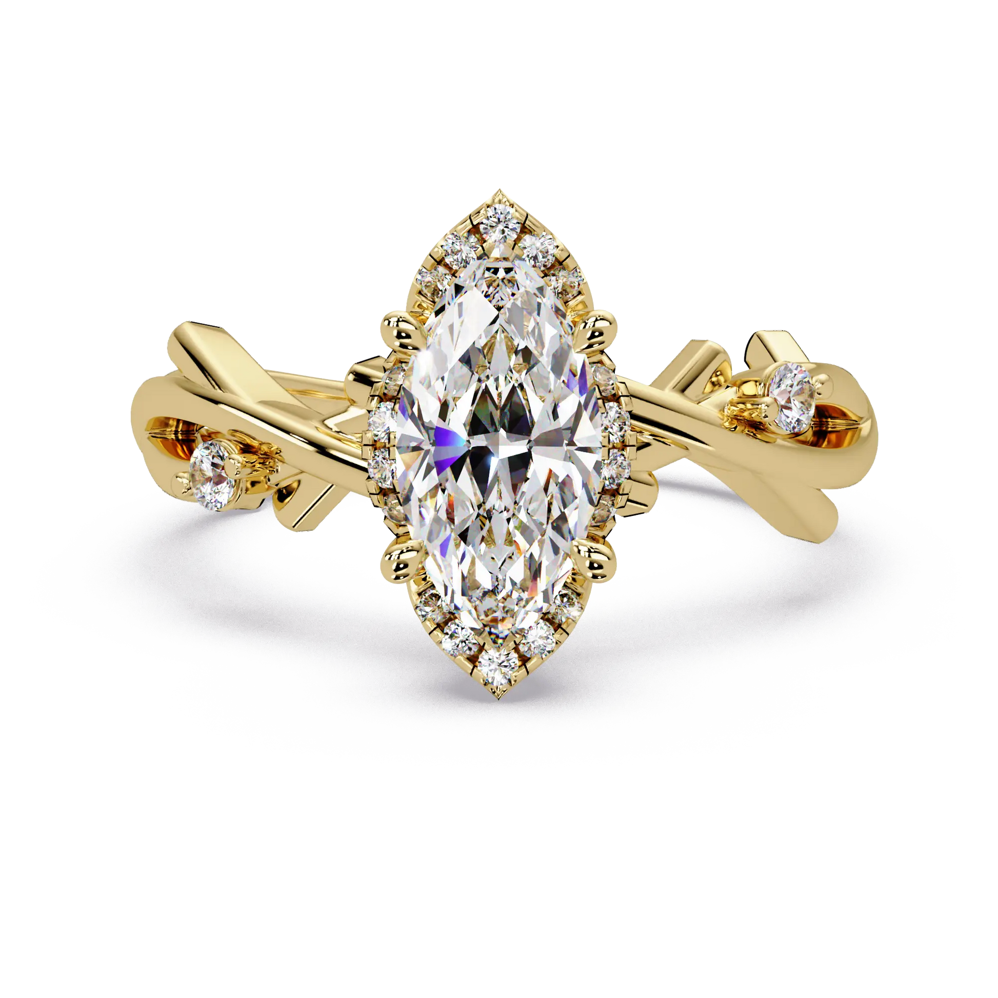 Marquise Diamond Halo Engagement Ring Twisted Infinity Rose Gold Ring