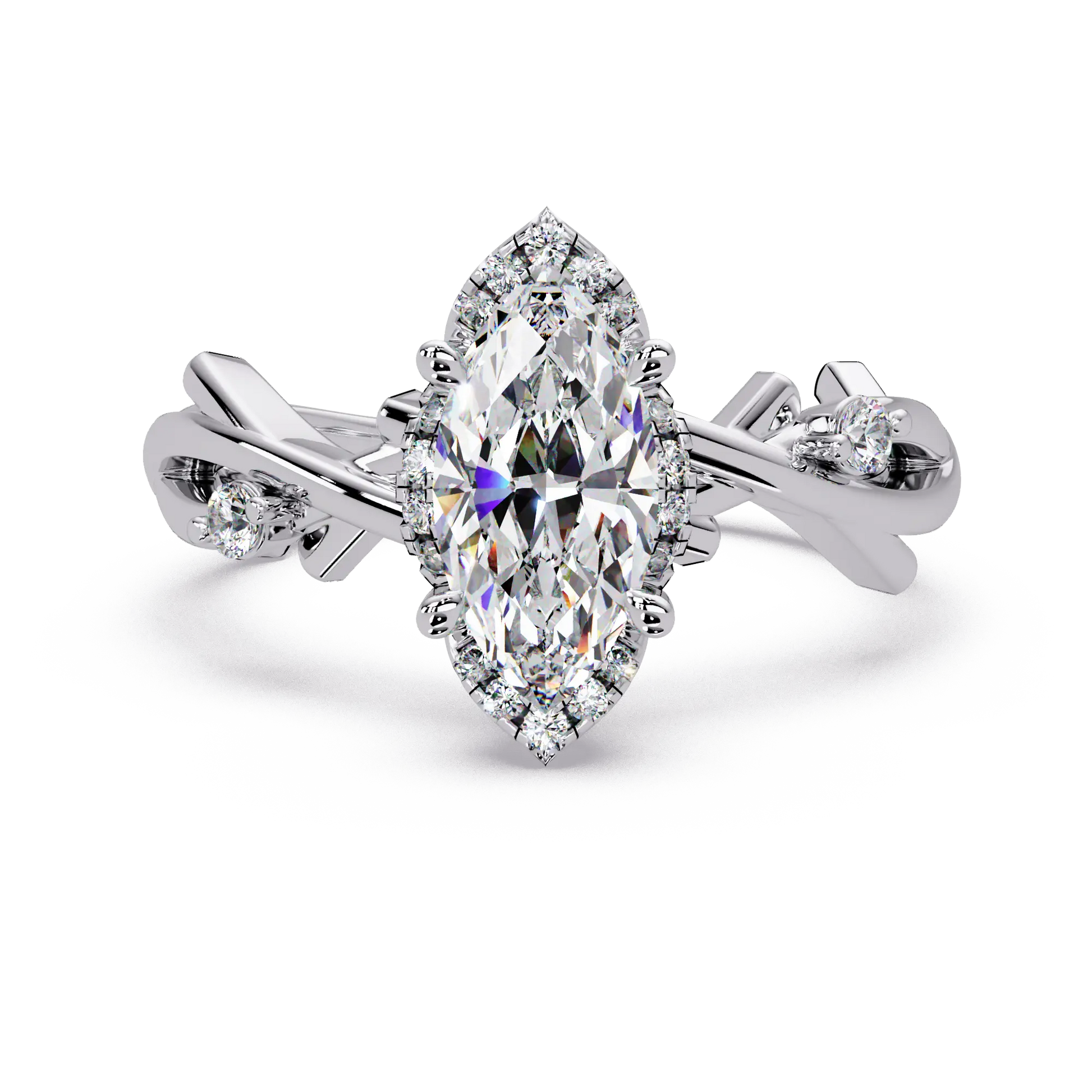 Marquise Diamond Halo Engagement Ring Twisted Infinity Rose Gold Ring