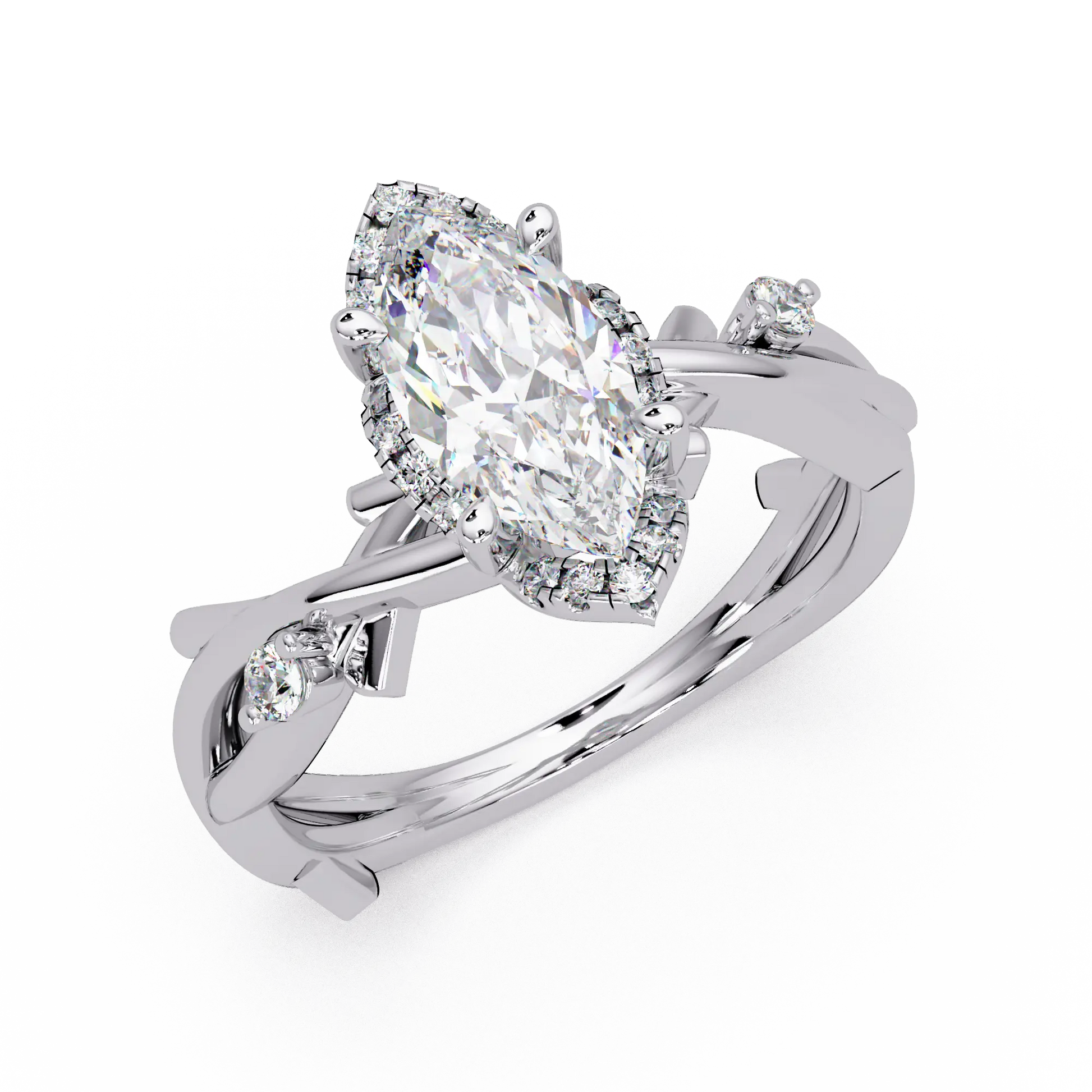 Marquise Diamond Halo Engagement Ring Twisted Infinity Rose Gold Ring
