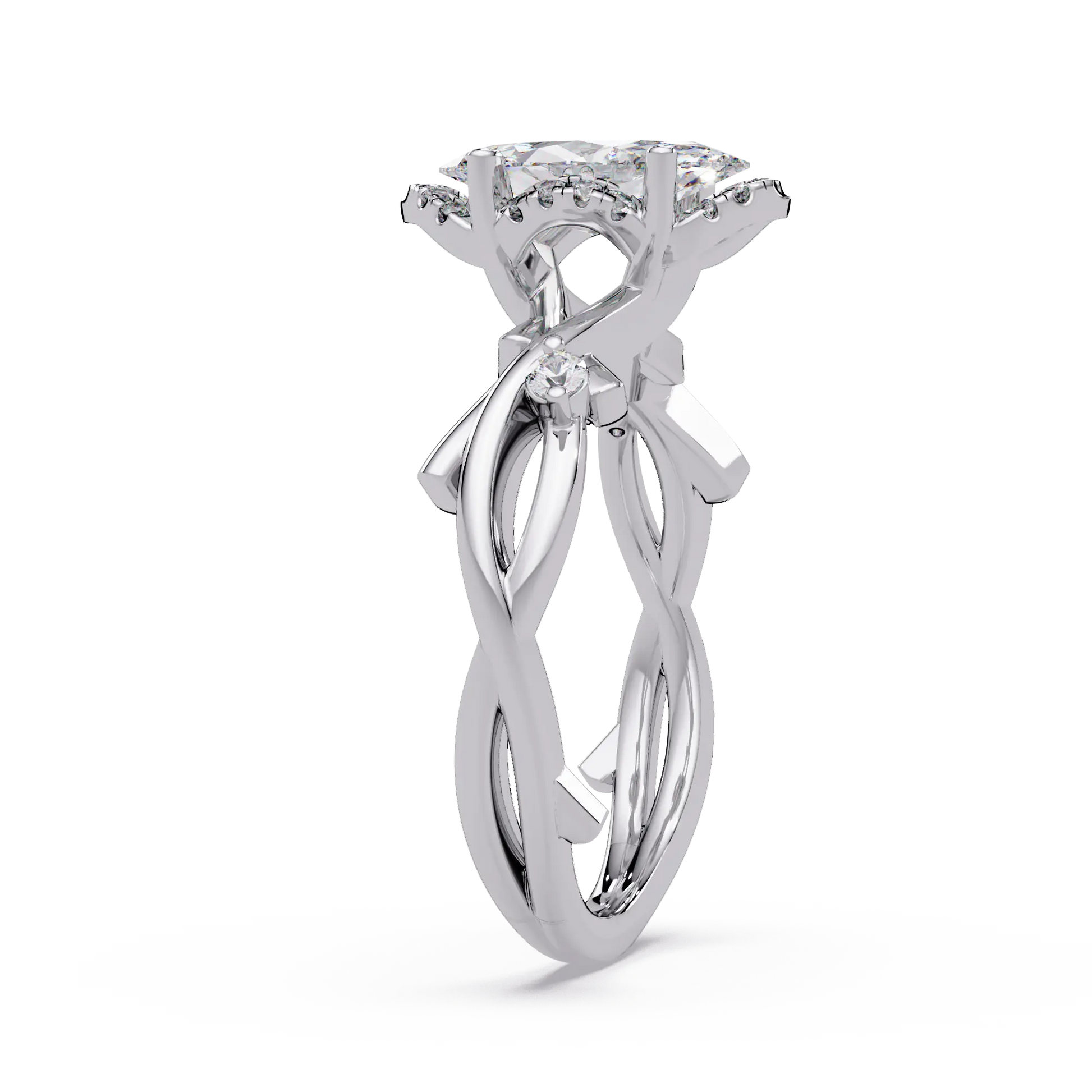 Marquise Diamond Halo Engagement Ring Twisted Infinity Rose Gold Ring