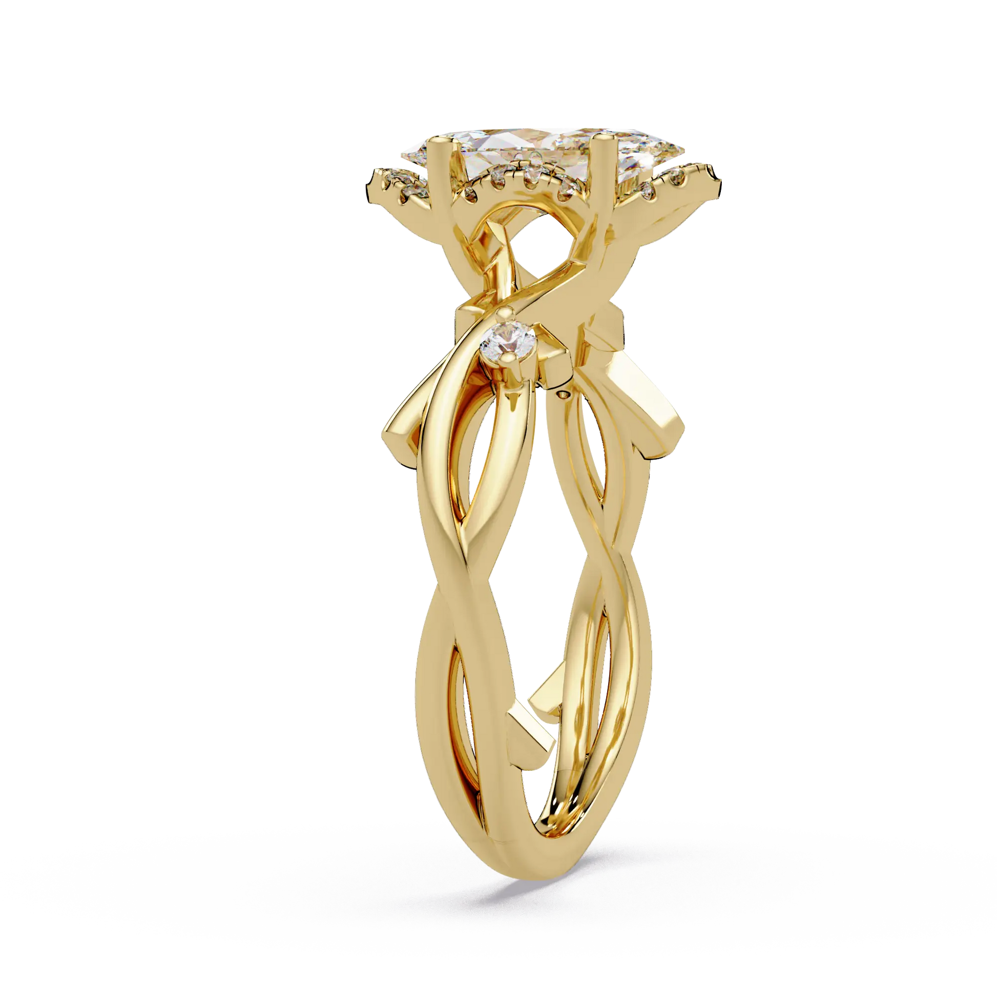 Marquise Diamond Halo Engagement Ring Twisted Infinity Rose Gold Ring