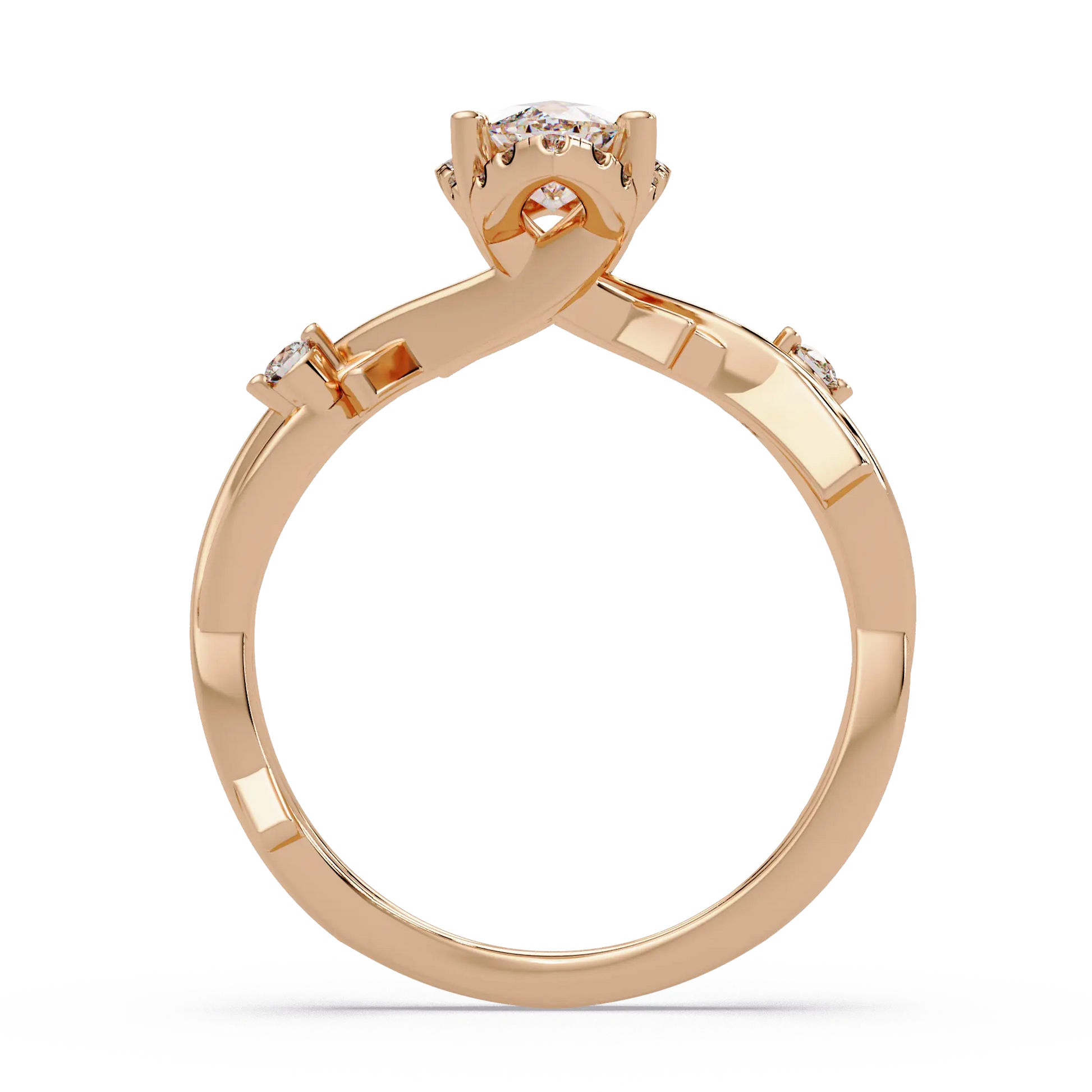 Marquise Diamond Halo Engagement Ring Twisted Infinity Rose Gold Ring
