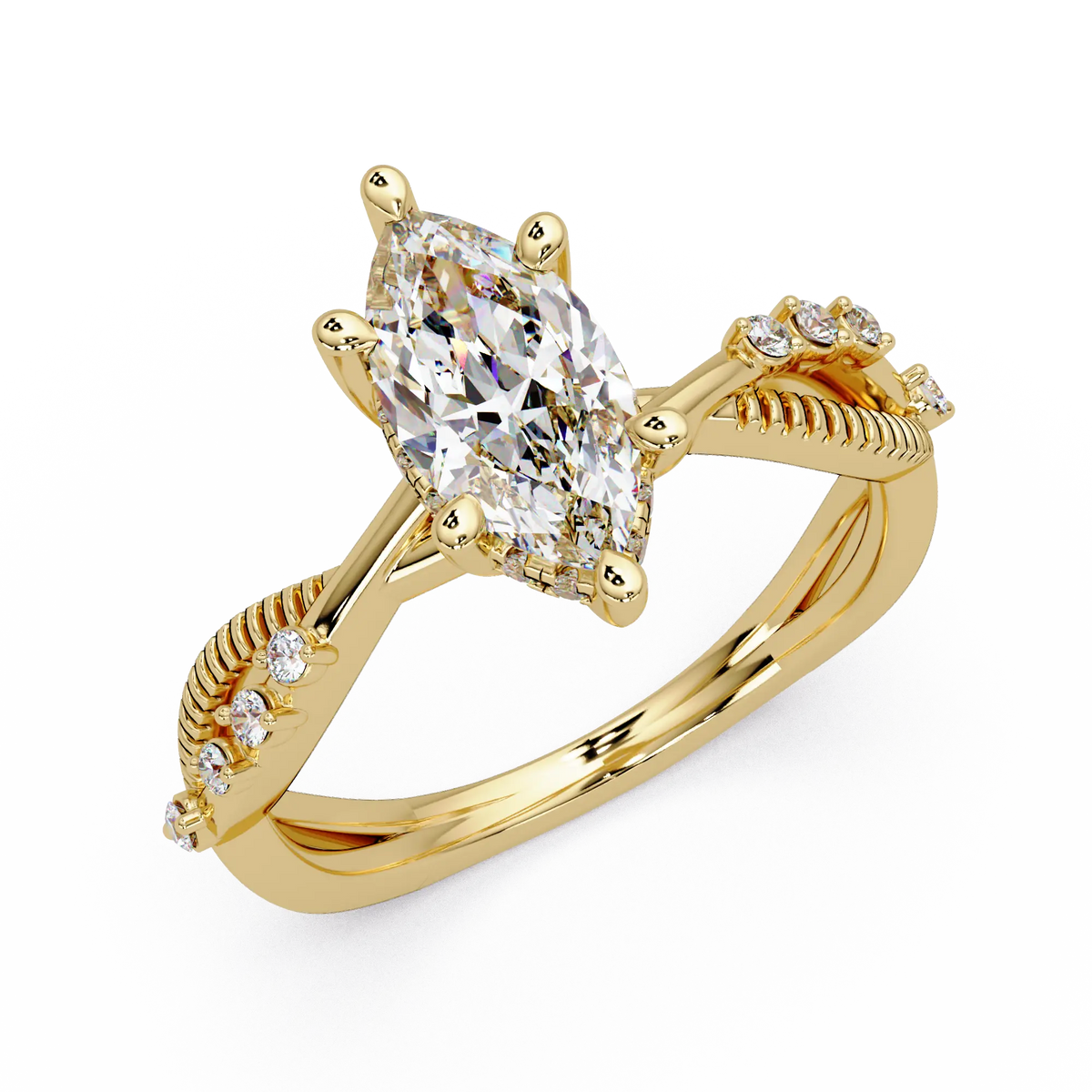Marquise Diamond Engagement Ring Twisted Leaf Rose Gold Ring