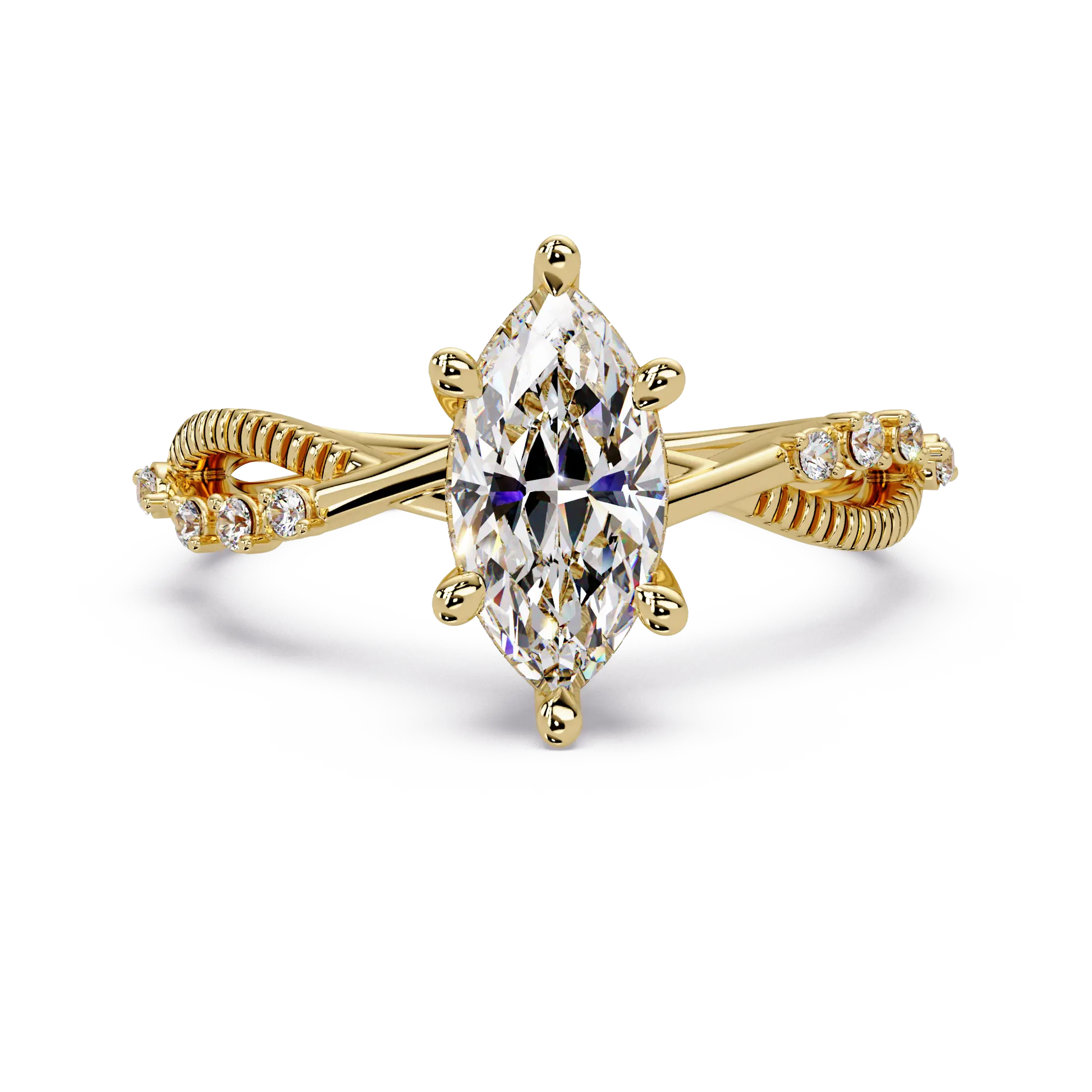 Marquise Diamond Engagement Ring Twisted Leaf Rose Gold Ring