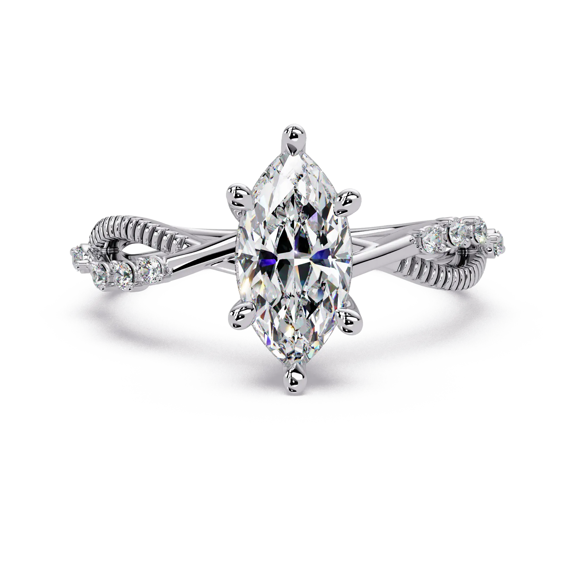Marquise Diamond Engagement Ring Twisted Leaf Rose Gold Ring