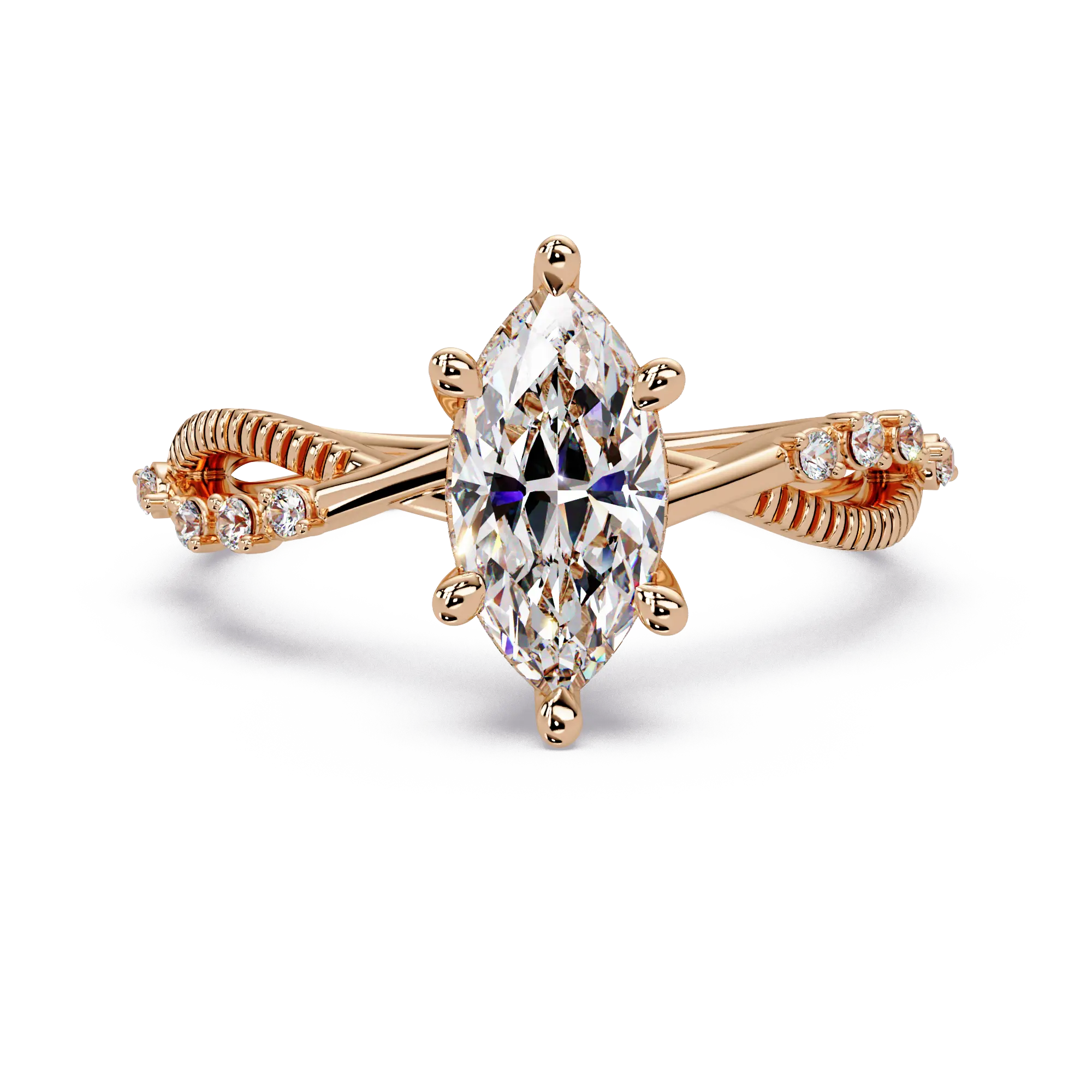Marquise Diamond Engagement Ring Twisted Leaf Rose Gold Ring
