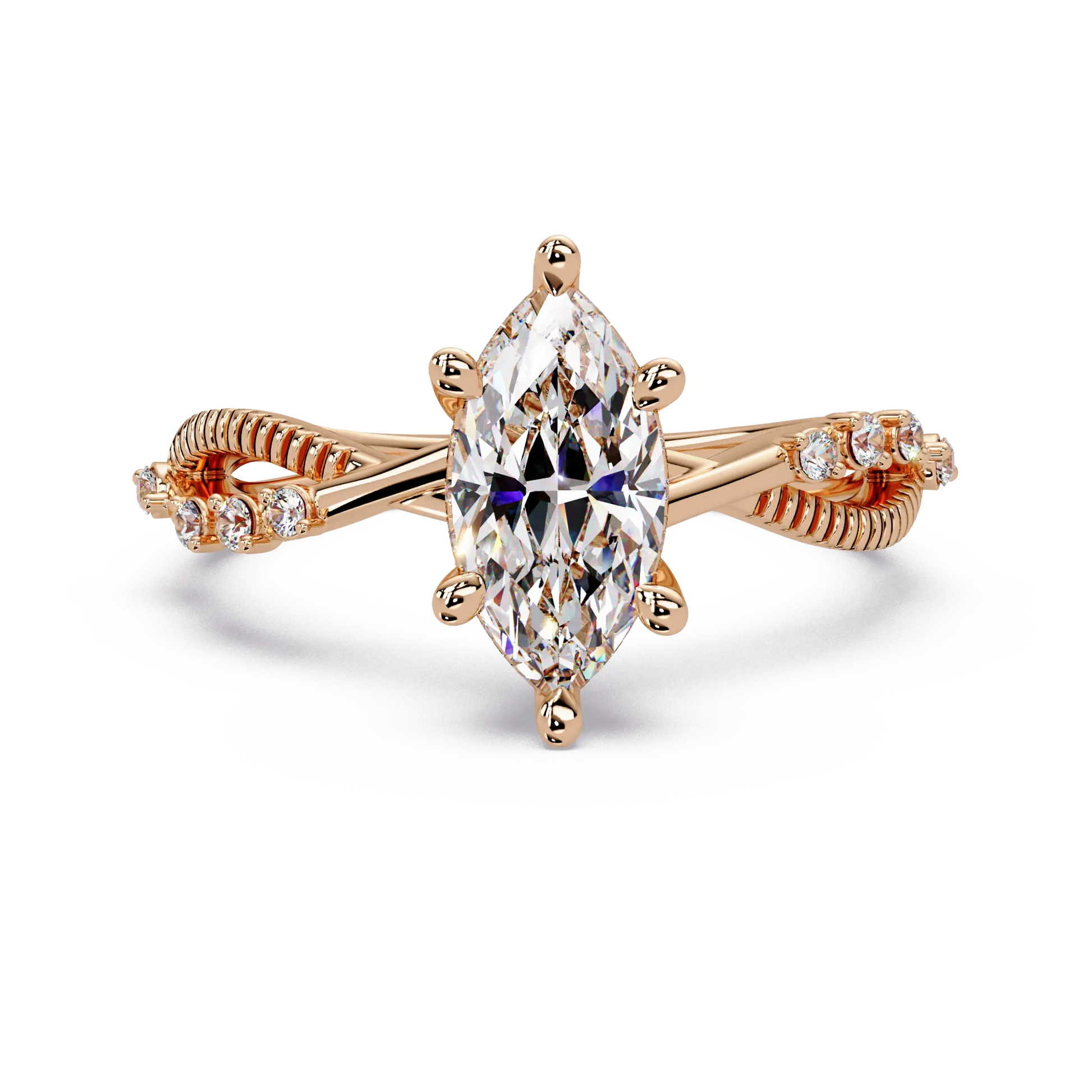 Marquise Diamond Engagement Ring Twisted Leaf Rose Gold Ring