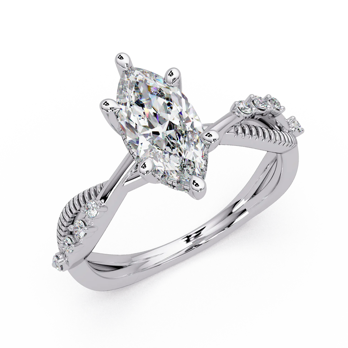 Marquise Diamond Engagement Ring Twisted Leaf Rose Gold Ring