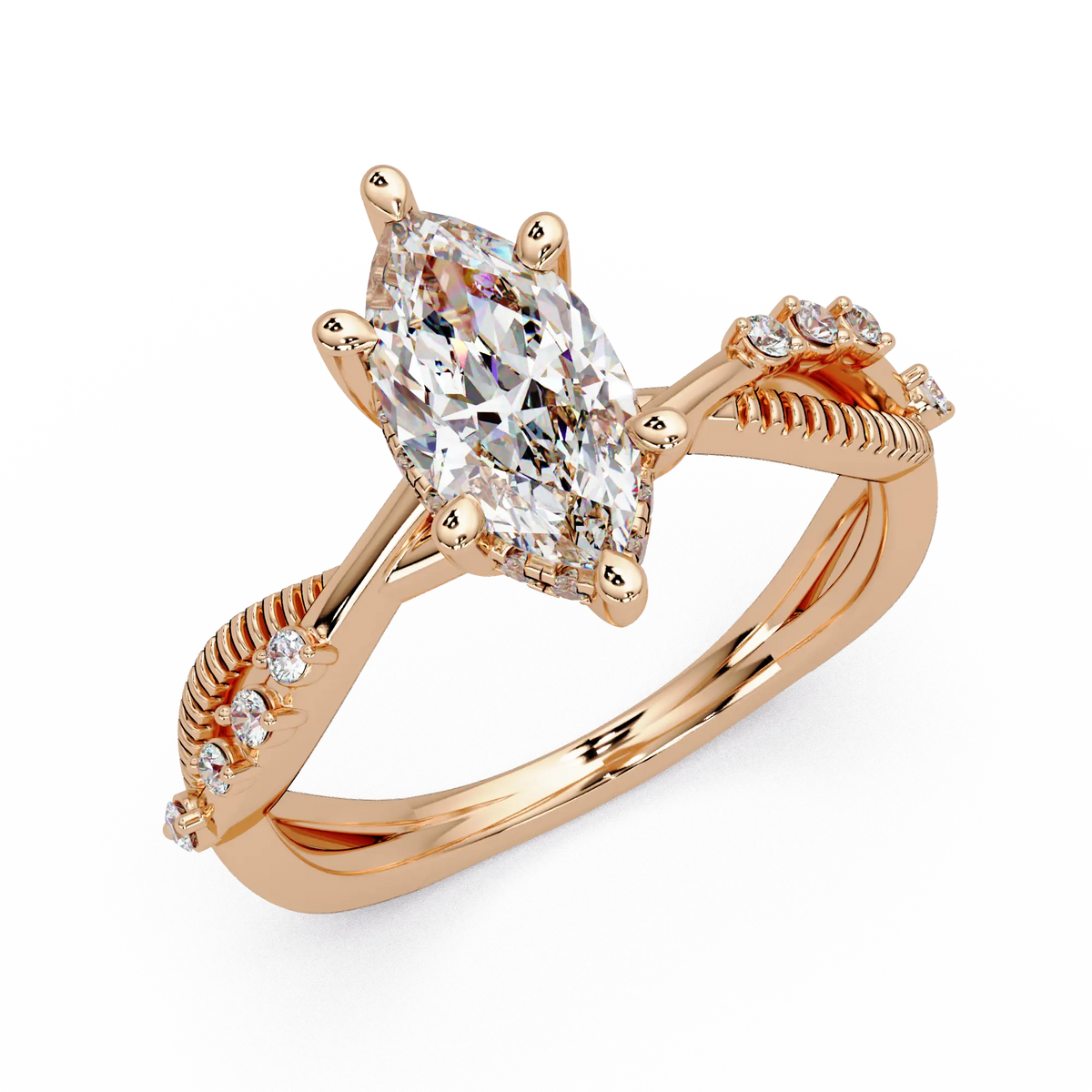 Marquise Diamond Engagement Ring Twisted Leaf Rose Gold Ring