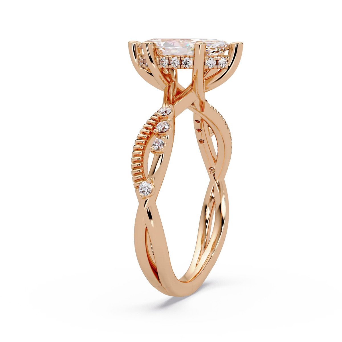 Marquise Diamond Engagement Ring Twisted Leaf Rose Gold Ring