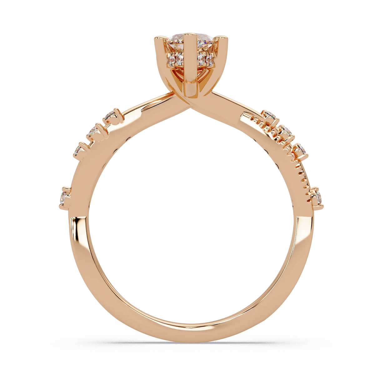 Marquise Diamond Engagement Ring Twisted Leaf Rose Gold Ring