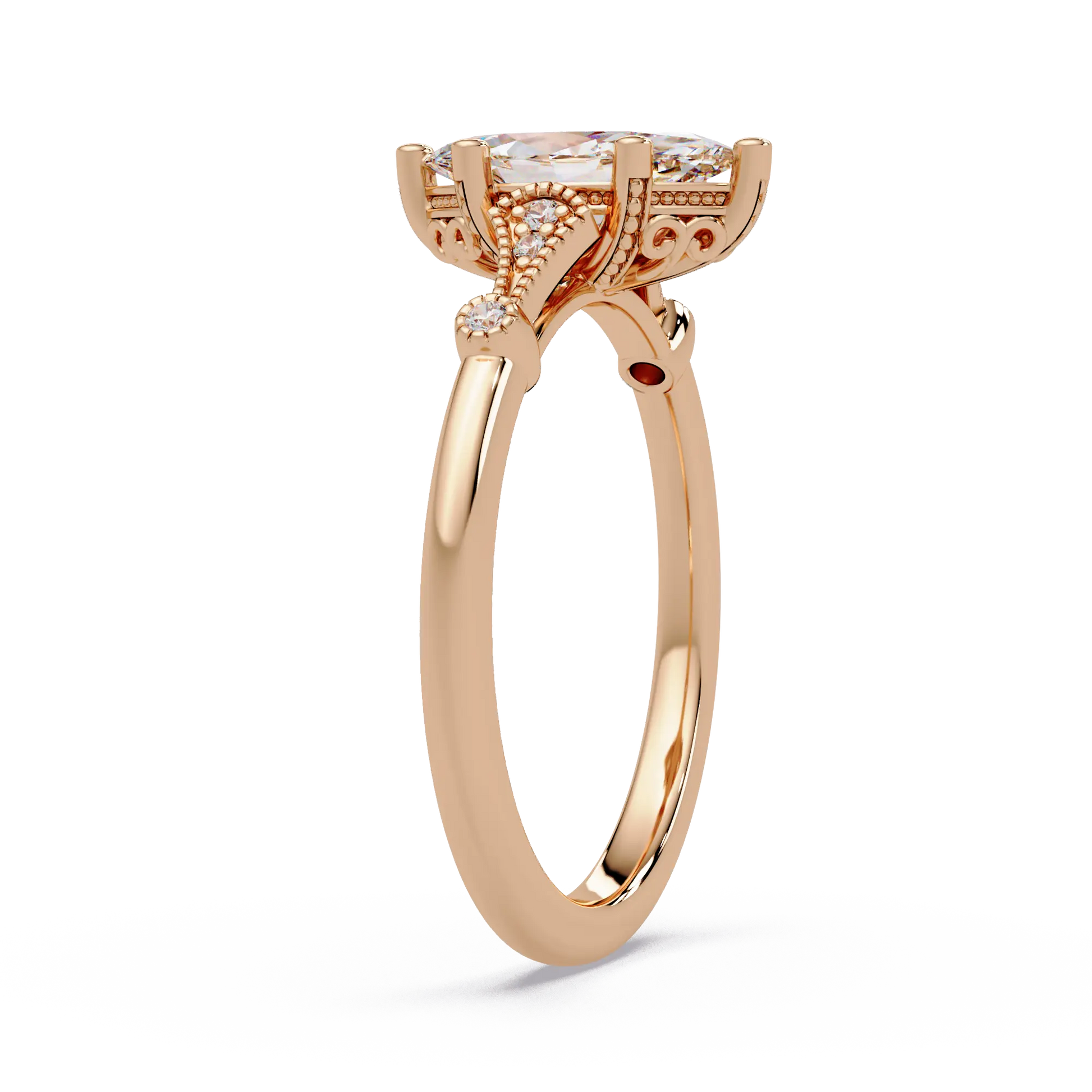Marquise Cut Lab Grown Diamond Engagement Ring with Vintage Accent Details